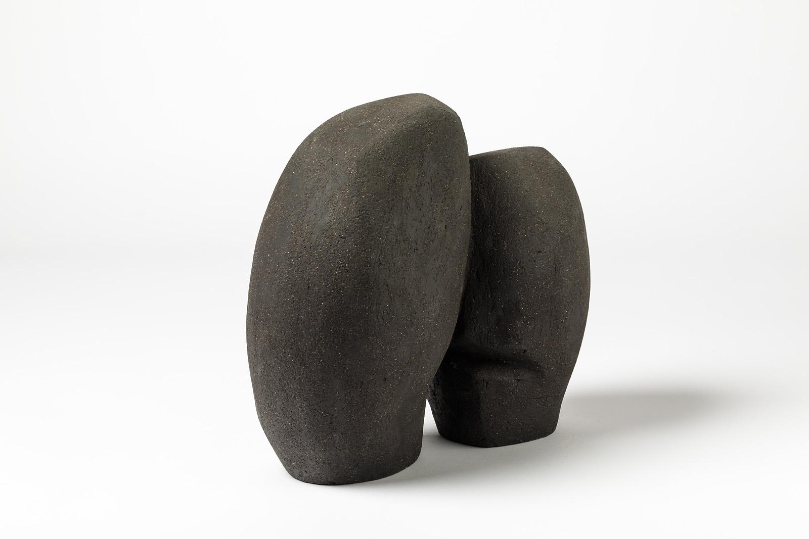 Ceramic Sculpture with Black Glaze Decoration by Tim Orr, circa 1970 In Excellent Condition For Sale In Saint-Ouen, FR