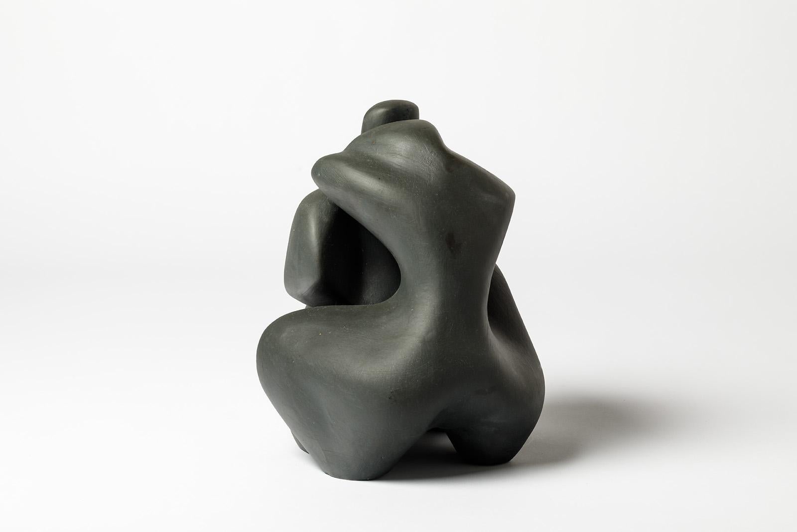 Keramik-Skulptur mit schwarzer Glasurdekoration von Tim Orr, um 1970 (20. Jahrhundert) im Angebot