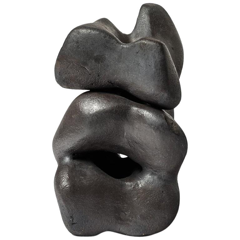 Ceramic Sculpture with Black Glaze Decoration by Tim Orr, circa 1970