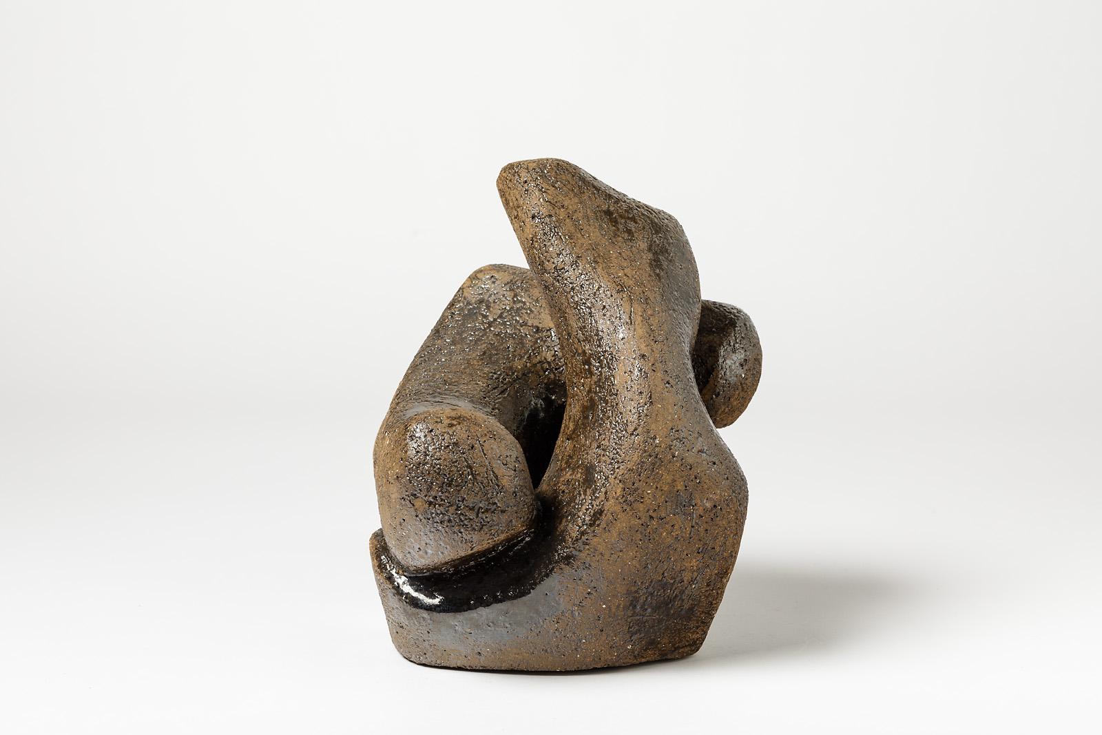 20th Century Ceramic Sculpture with Brown Glaze Decoration by Tim Orr, circa 1970 For Sale