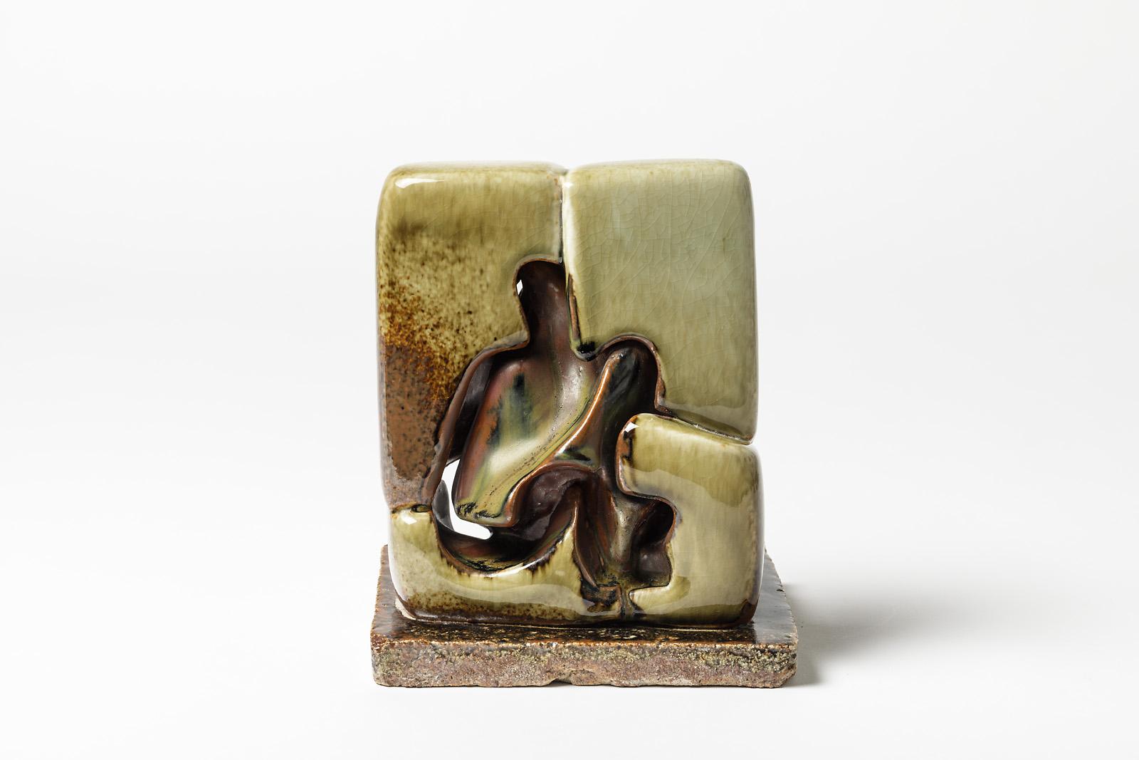 20th Century Ceramic Sculpture with Green- Brown Glazes Decoration by Tim Orr, 1970