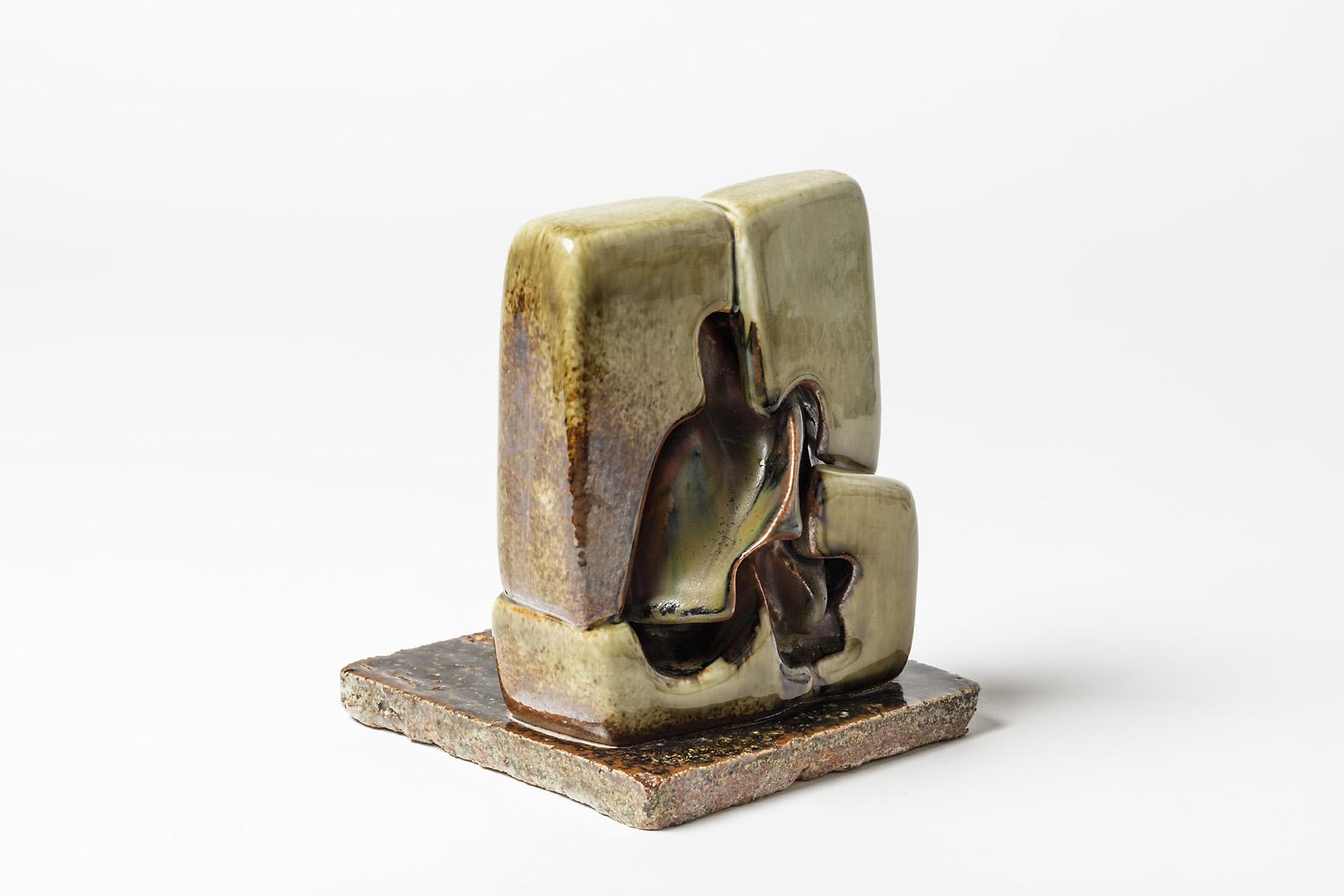 Ceramic Sculpture with Green- Brown Glazes Decoration by Tim Orr, 1970 1
