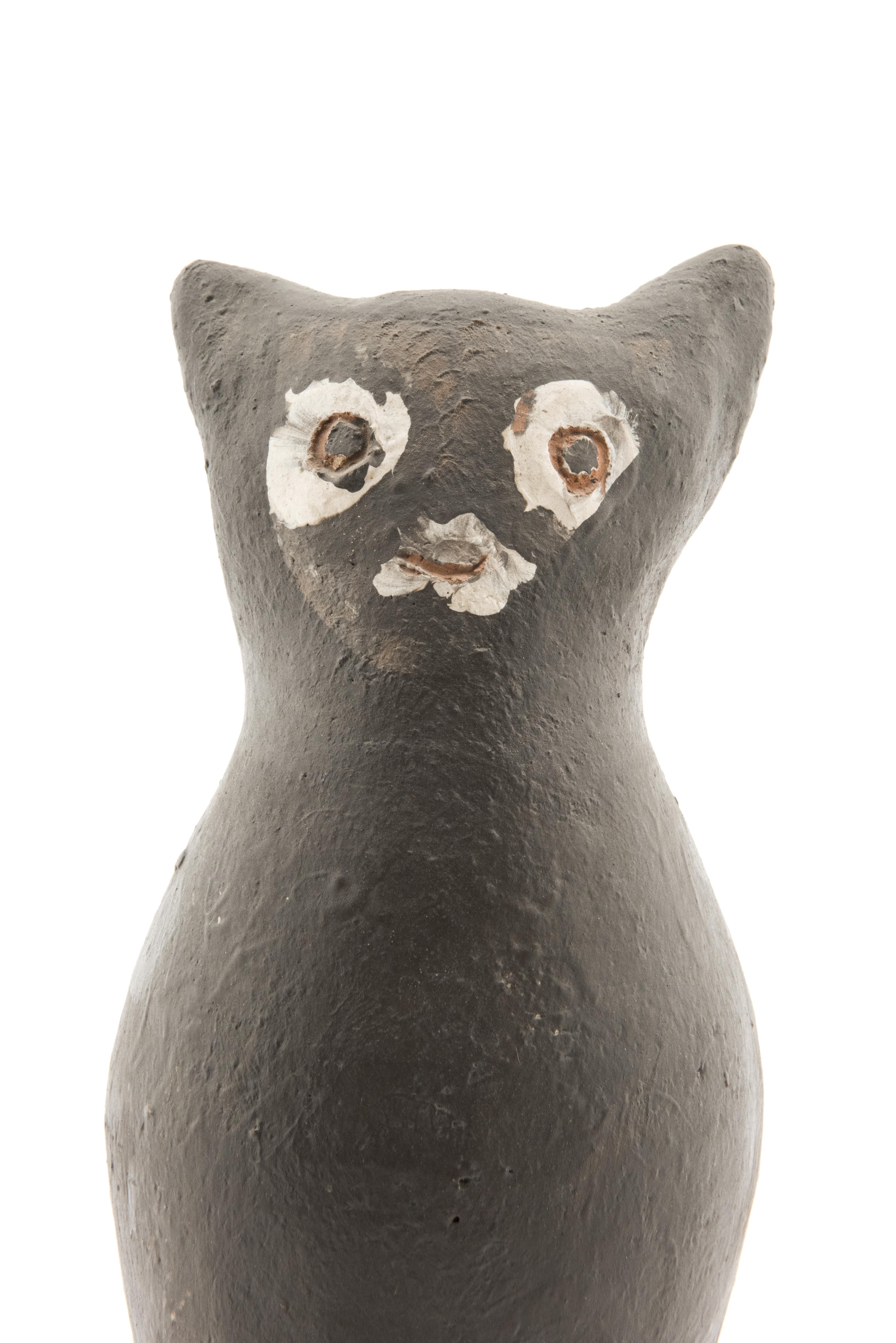 Arts and Crafts Ceramic Scultpure of Black Stylised Cat, Jules Agard, Vallauris, 1950s For Sale