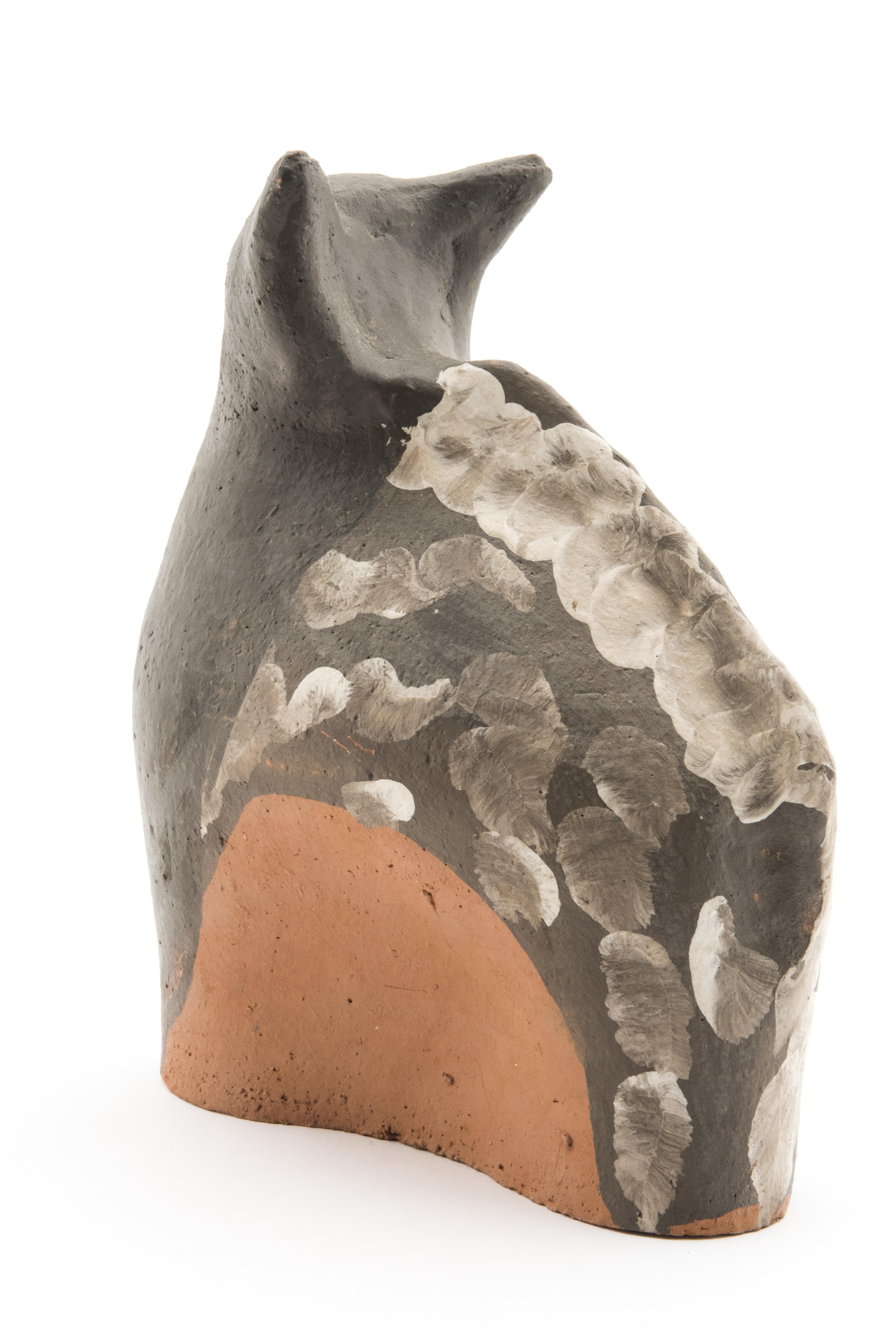 Ceramic Scultpure of Black Stylised Cat, Jules Agard, Vallauris, 1950s In Good Condition For Sale In Villeurbanne, Rhone Alpes