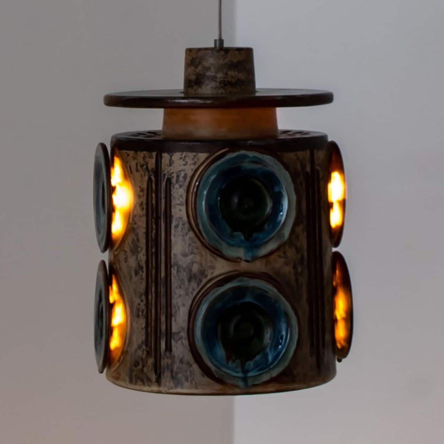 Other Ceramic Sea Blue Ceramic Pendant Light, Denmark, 1970 For Sale