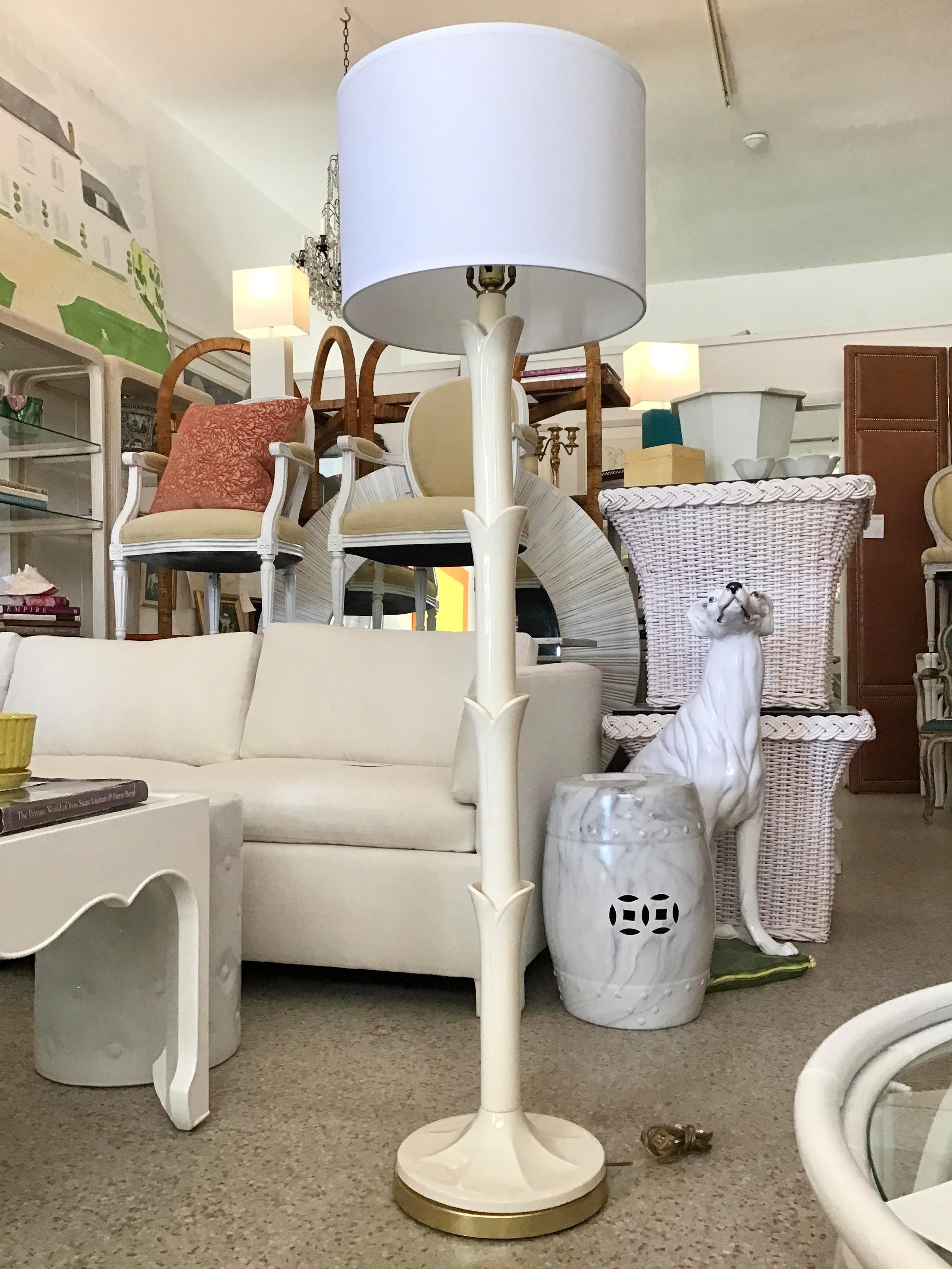 Beautiful glazed ceramic tall floor lamp with new white shade in the Serge Roche Style. Great addition to your interiors.