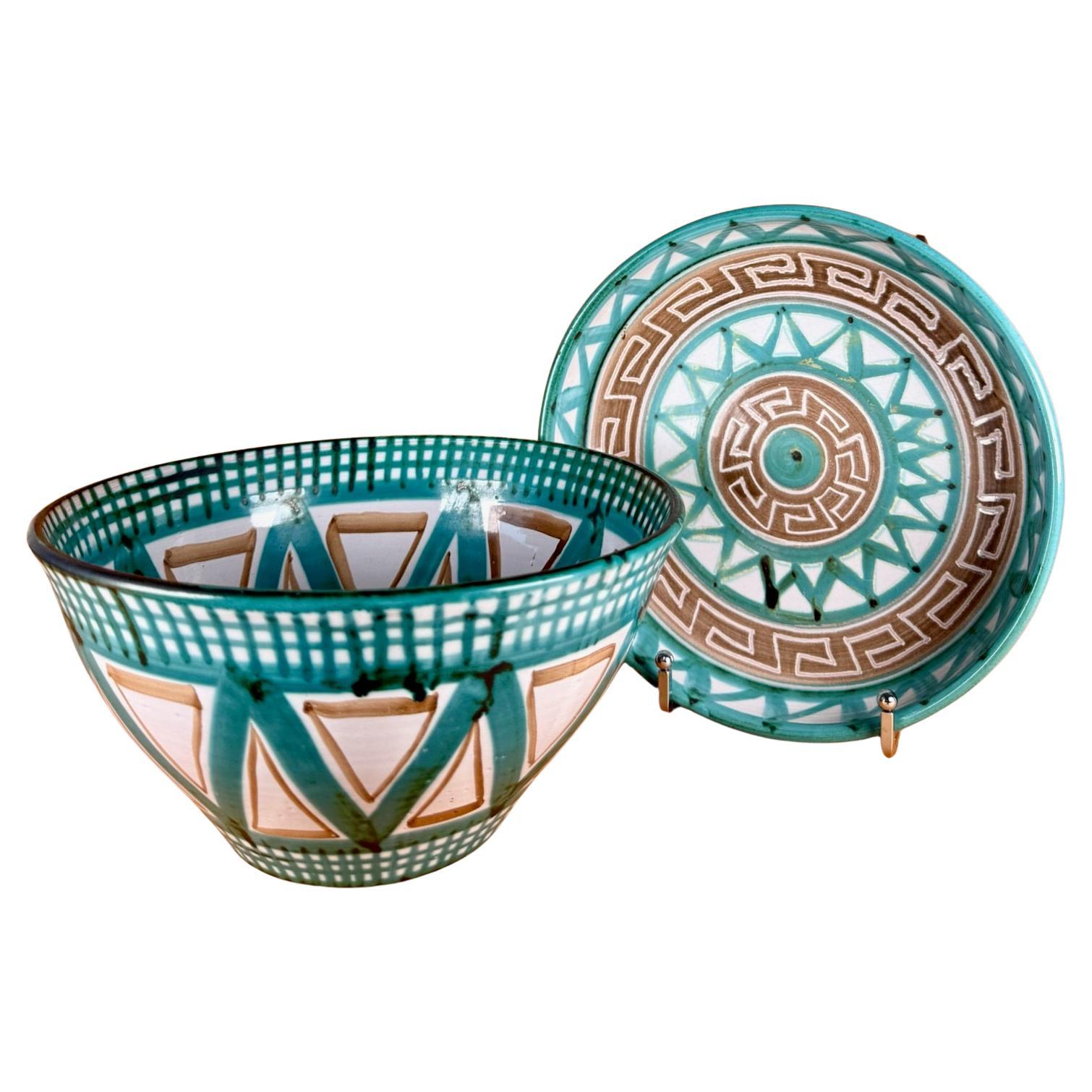 Ceramic Set: bowl and a round dish, Robert Picault, circa 1950 For Sale