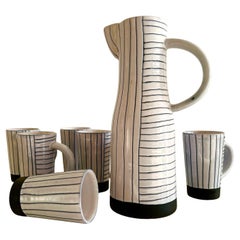 Ceramic set by Jacques Innocenti 1 pitcher and 6 cups Vallauris circa 1950