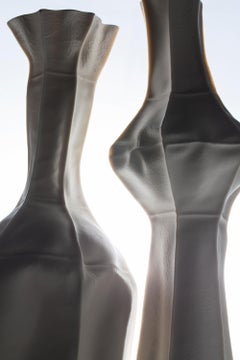 Set of 3 White Ceramic Kawa Vases, Porcelain flower vases, textured