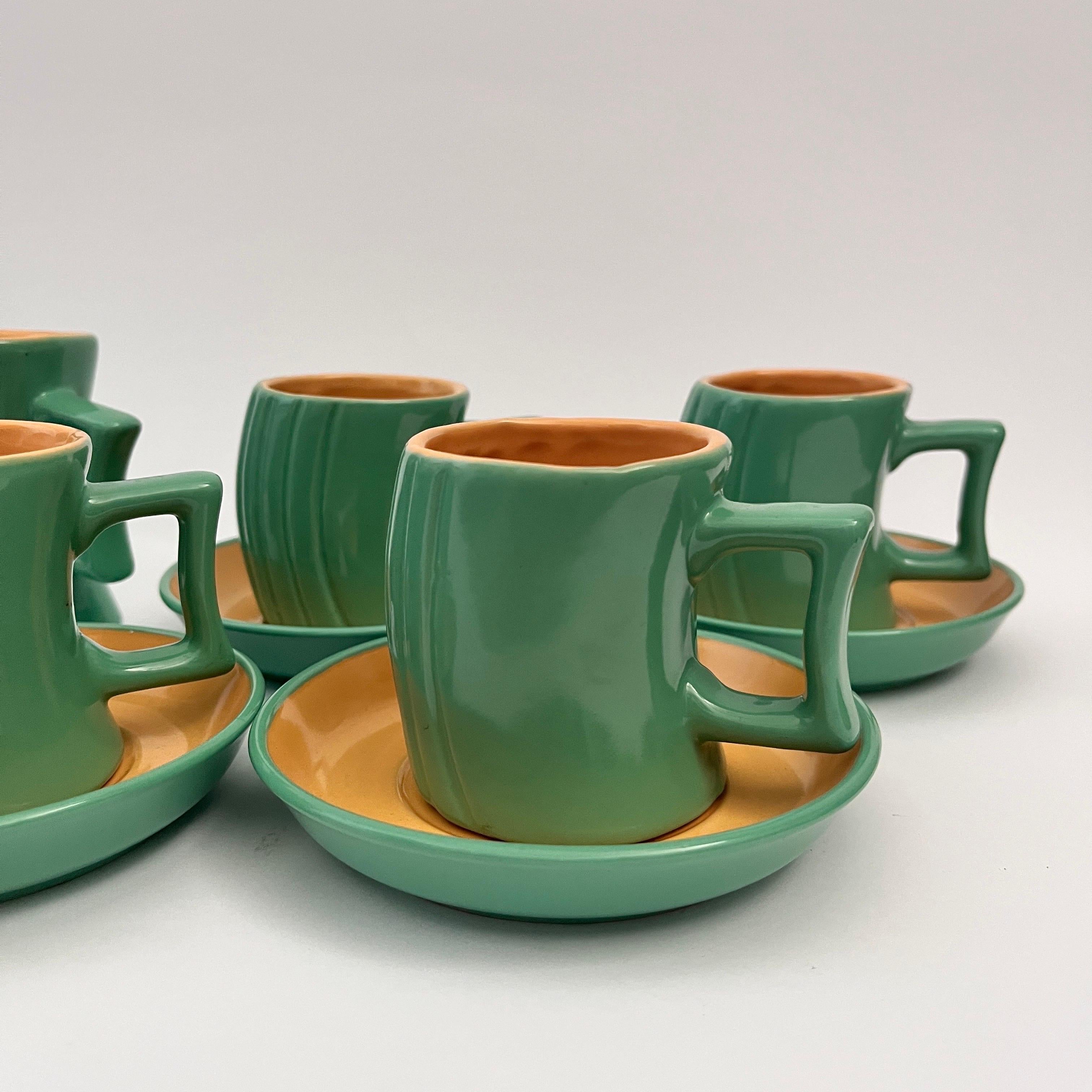 Ceramic set to kakao/tea by Massimo Iosa Ghini for Naj Oleari
Memphis Milano style
set includes: jug, milk jug, sugar bowl, 4 cups with 4 saucers
signed 