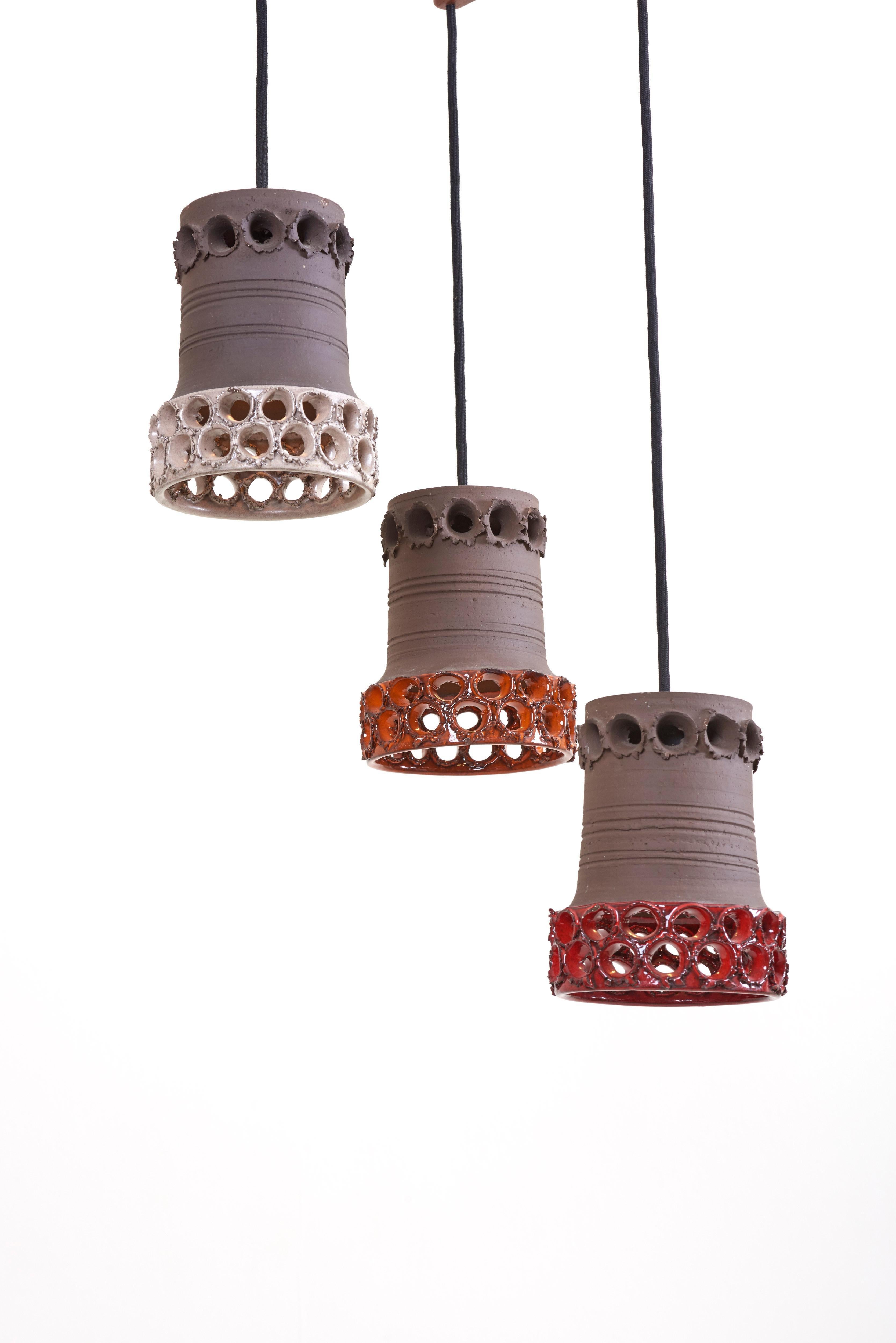 Ceramic Shade Cascade Pendant Lamp, Germany, 1970s For Sale 4