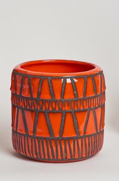 Vase en céramique émaillée rouge brillant signé par Roger Capron, Vallauris, années 1950