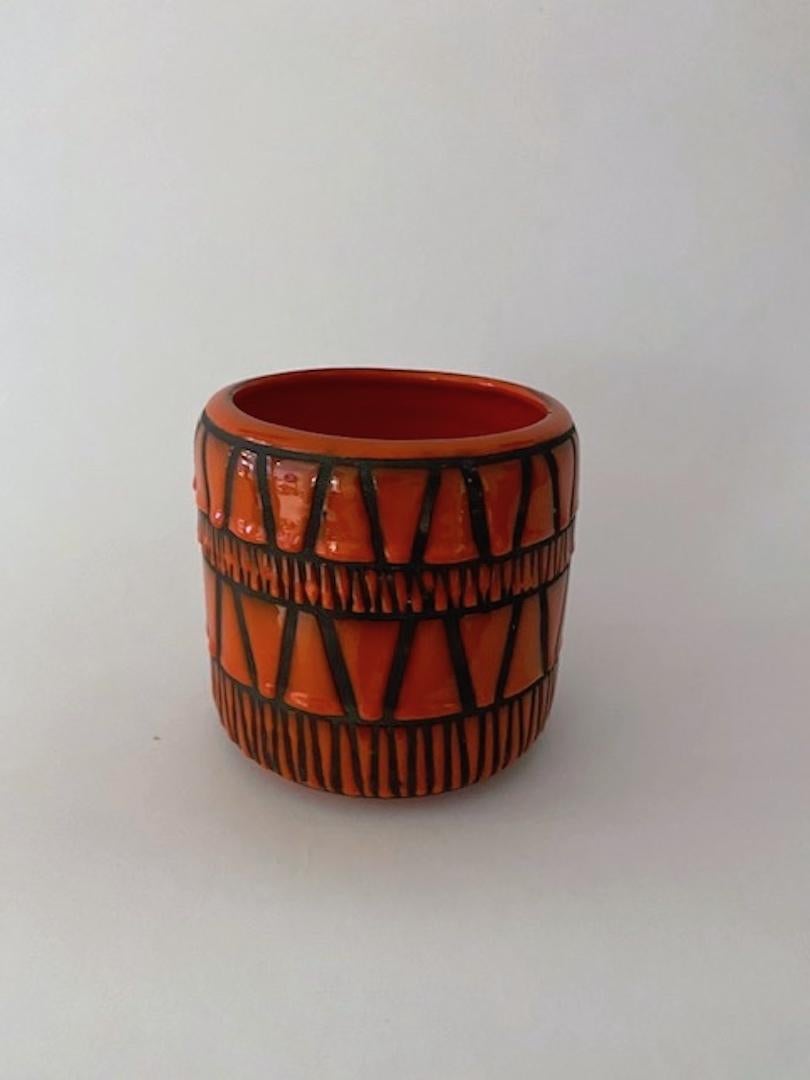 Ceramic Shiny Red Enamel Vase Signed by Roger Capron, Vallauris, 1950s In Good Condition In Paris, FR