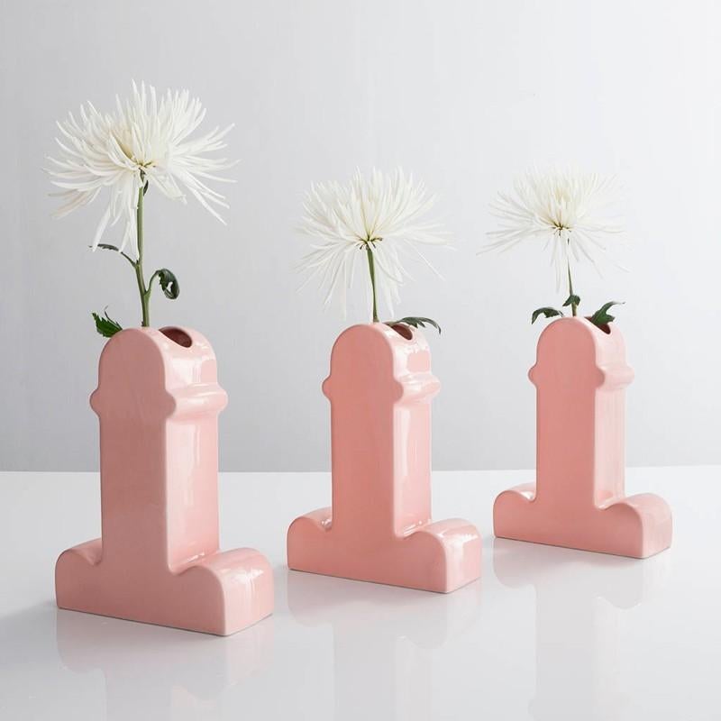Ceramic Shiva Flower Vase, Pink Glazed, by Ettore Sottsass, 20th, Spanish For Sale 2