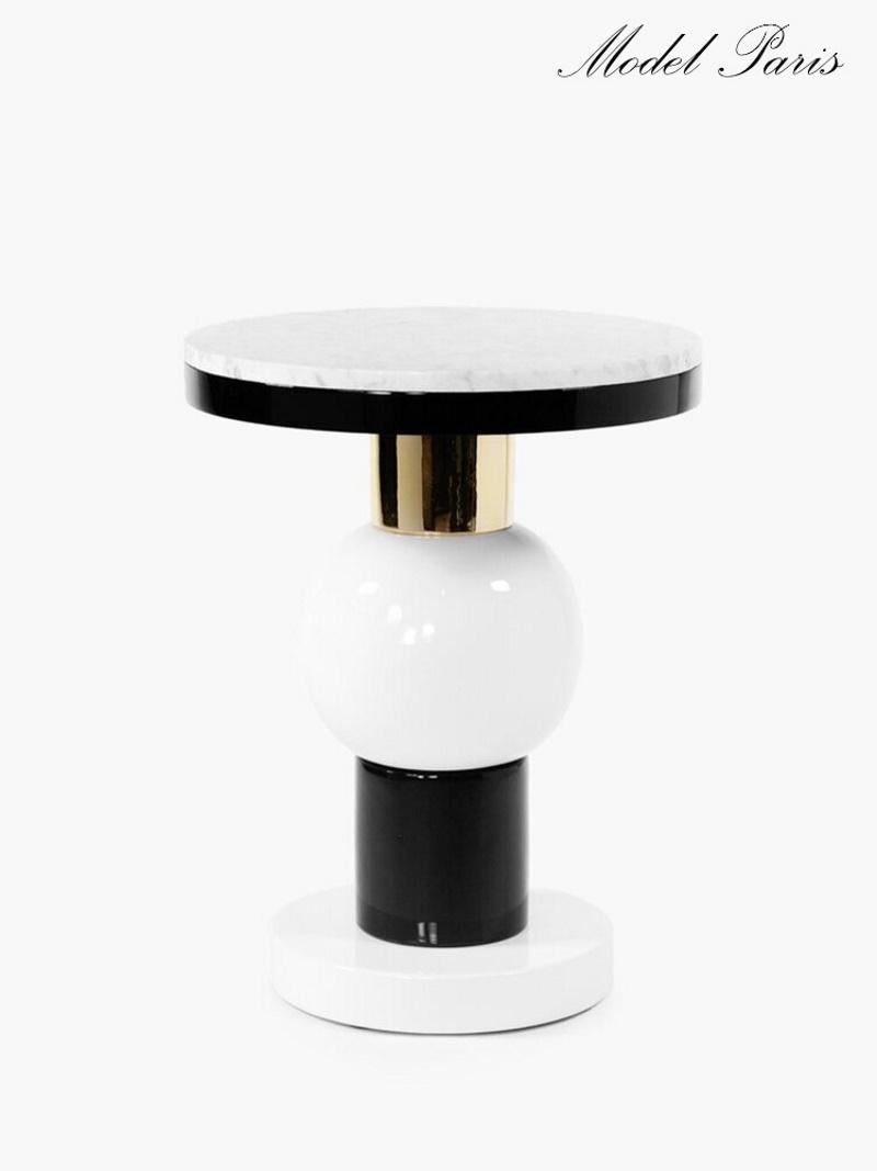Ceramic side table, contemporary design, a lacquered wood under-top and a marble top. Quality of luxury realization, each piece is unique. Manufacturing lead time +/- 3 weeks.
Measures: H 45 cm, D 35 cm.
 