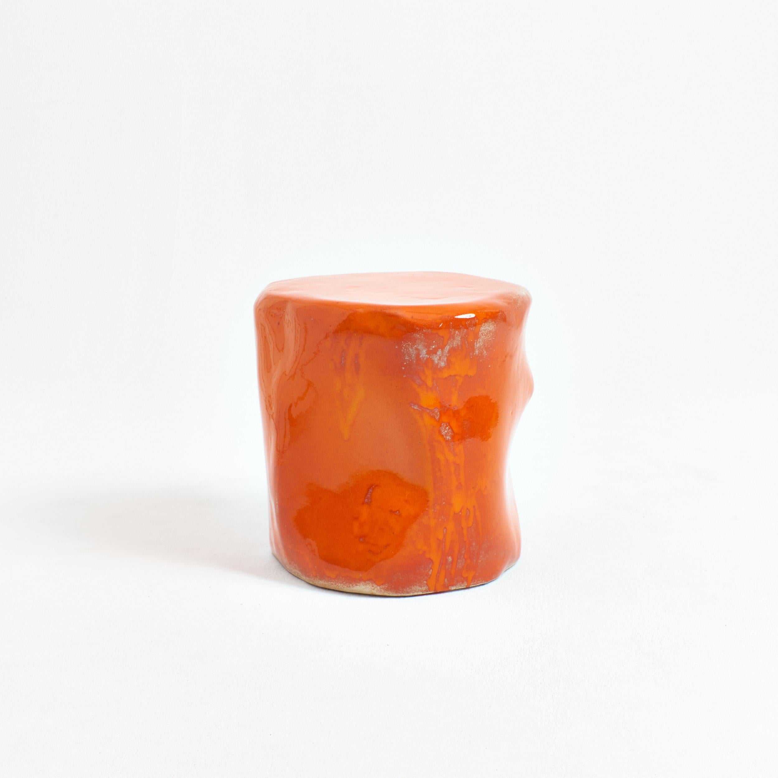 Hand-Crafted Ceramic Side Table Small orange For Sale