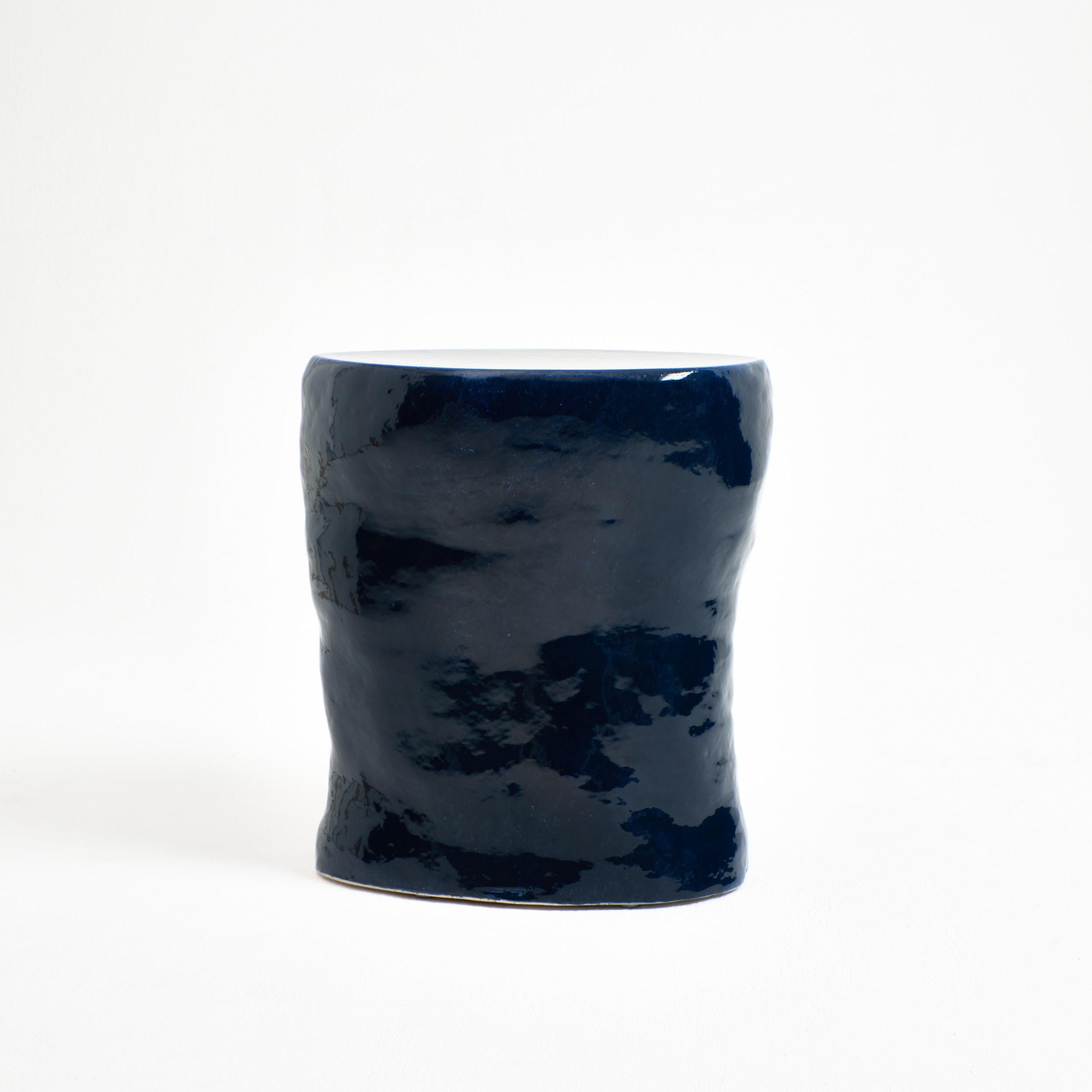 Portuguese Ceramic Side Table Tall navy For Sale