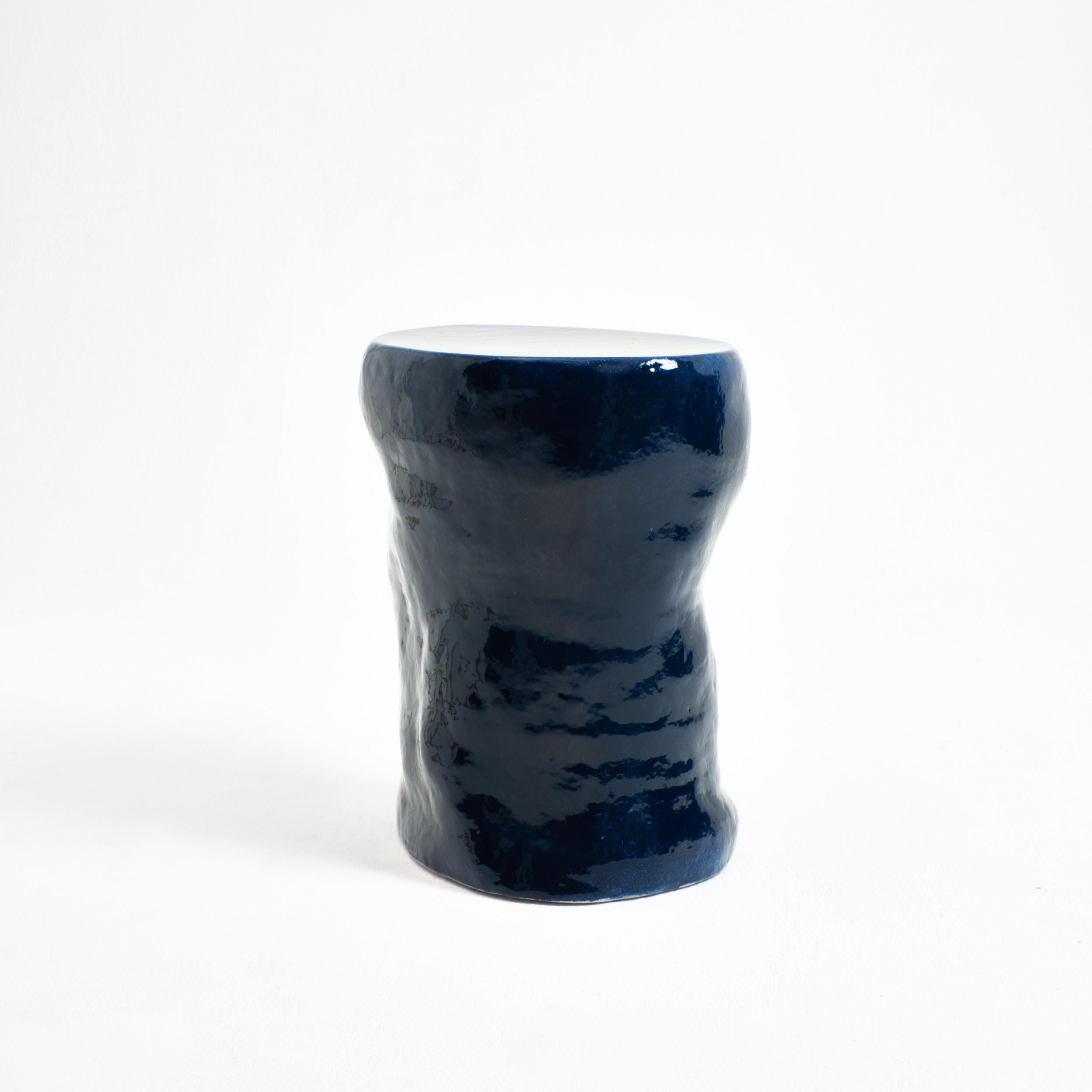 Hand-Crafted Ceramic Side Table Tall navy For Sale