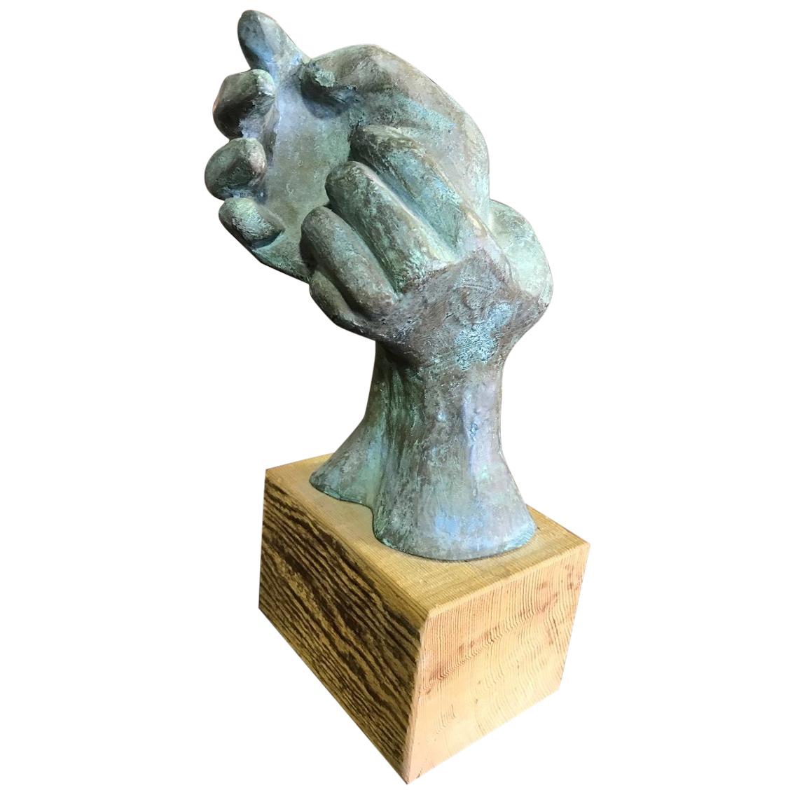 Ceramic Signed Hand Sculpture on Wood Display Base