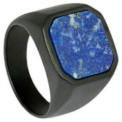 Used Ceramic Signet Ring with Lapis, Size S