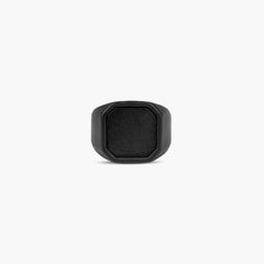 Ceramic Signet Ring with Onyx, Size M