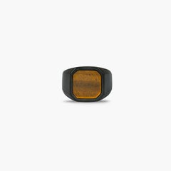 Ceramic Signet Ring with Tiger Eye, Size M