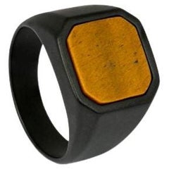 Used Ceramic Signet Ring with Tiger Eye, Size S