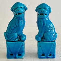 Ceramic Small Asian Turquoise Foo Dogs, a Pair