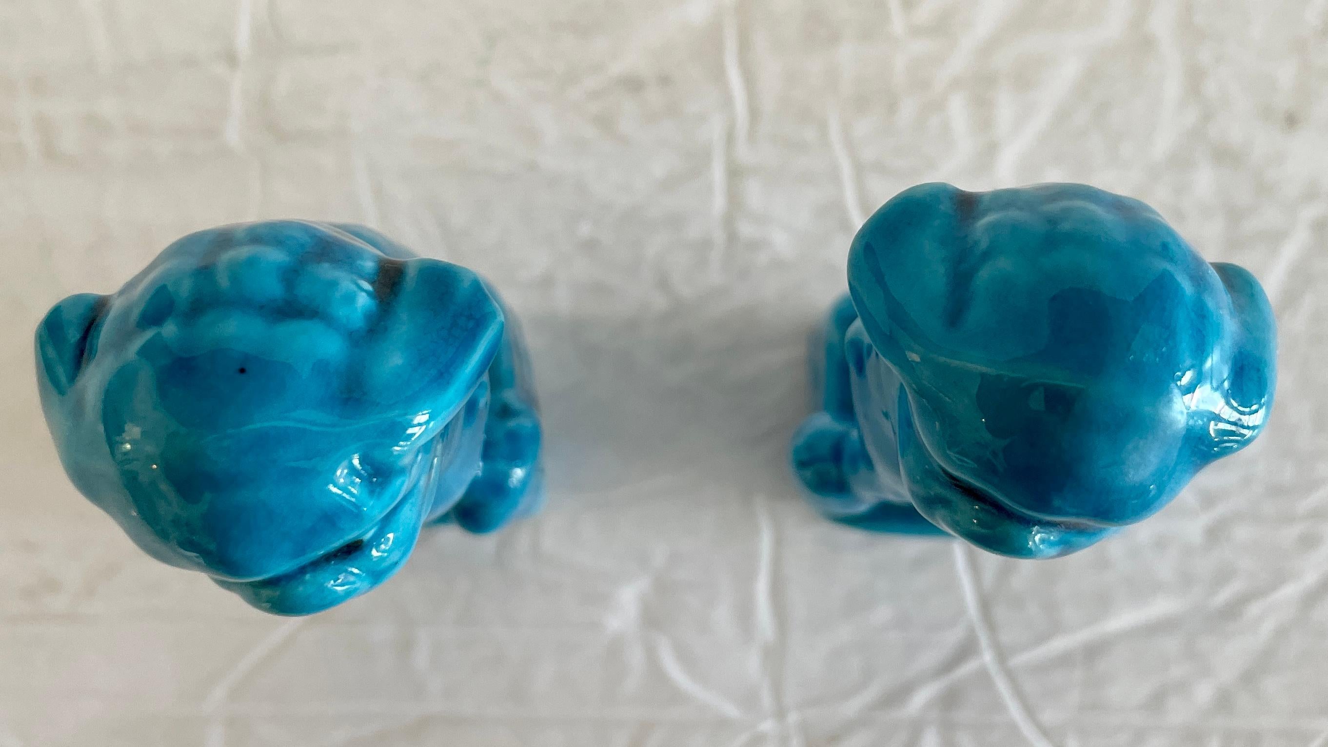 Ceramic Small Asian Turquoise Foo Dogs, a Pair For Sale 1