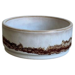 Kleine Keramikschale, weiße Glasur, braune Struktur, Tropfband, Mid-Century-Modern, 1970er Jahre
