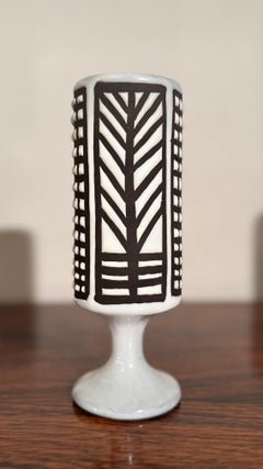 Ceramic Small Vase Black and White Graphic Geometric Design by Capron, Vallauris