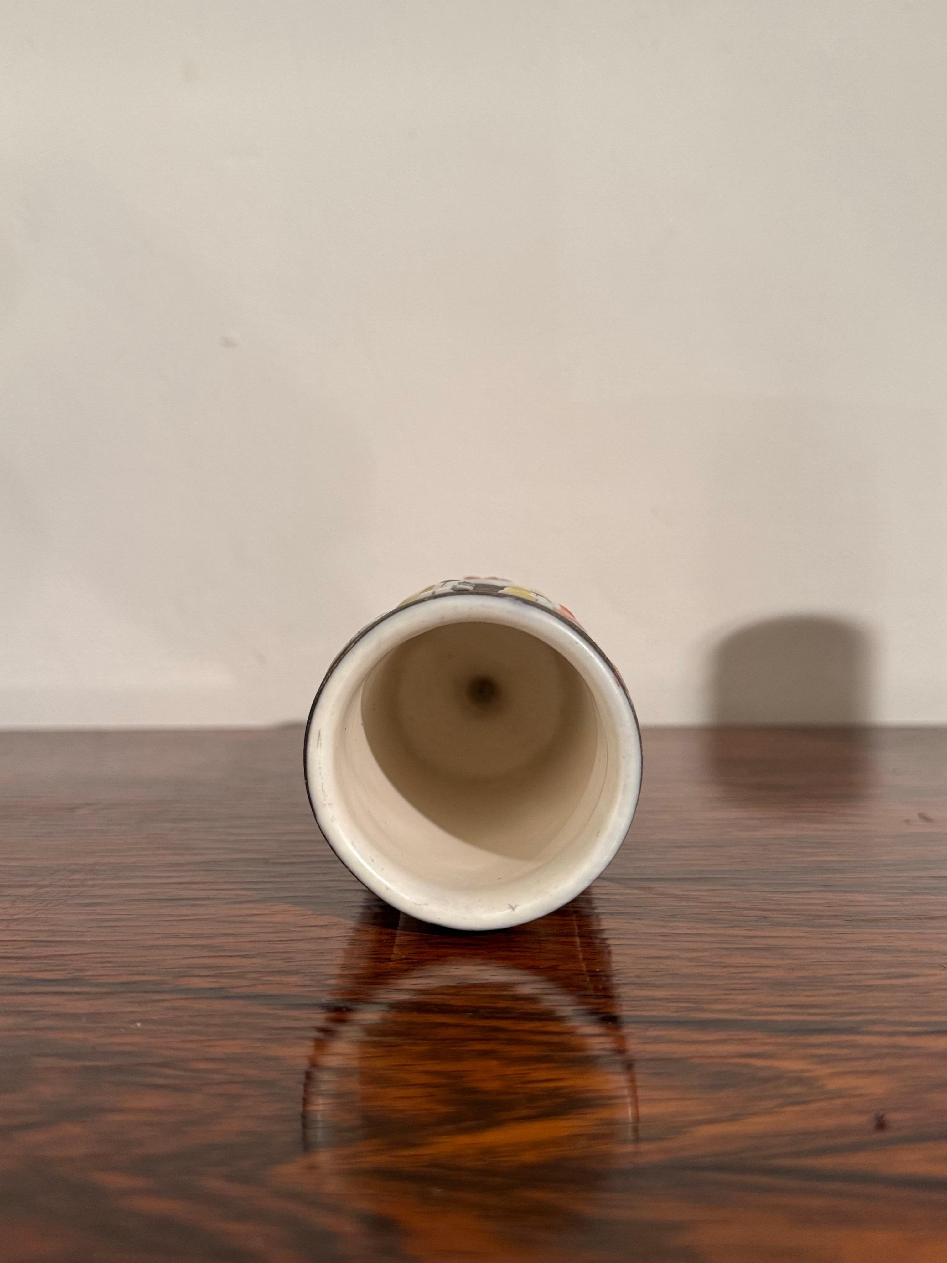 Fatto a mano Ceramic Small Vase Black and White Graphic Geometric Design by Capron, Vallauris in vendita