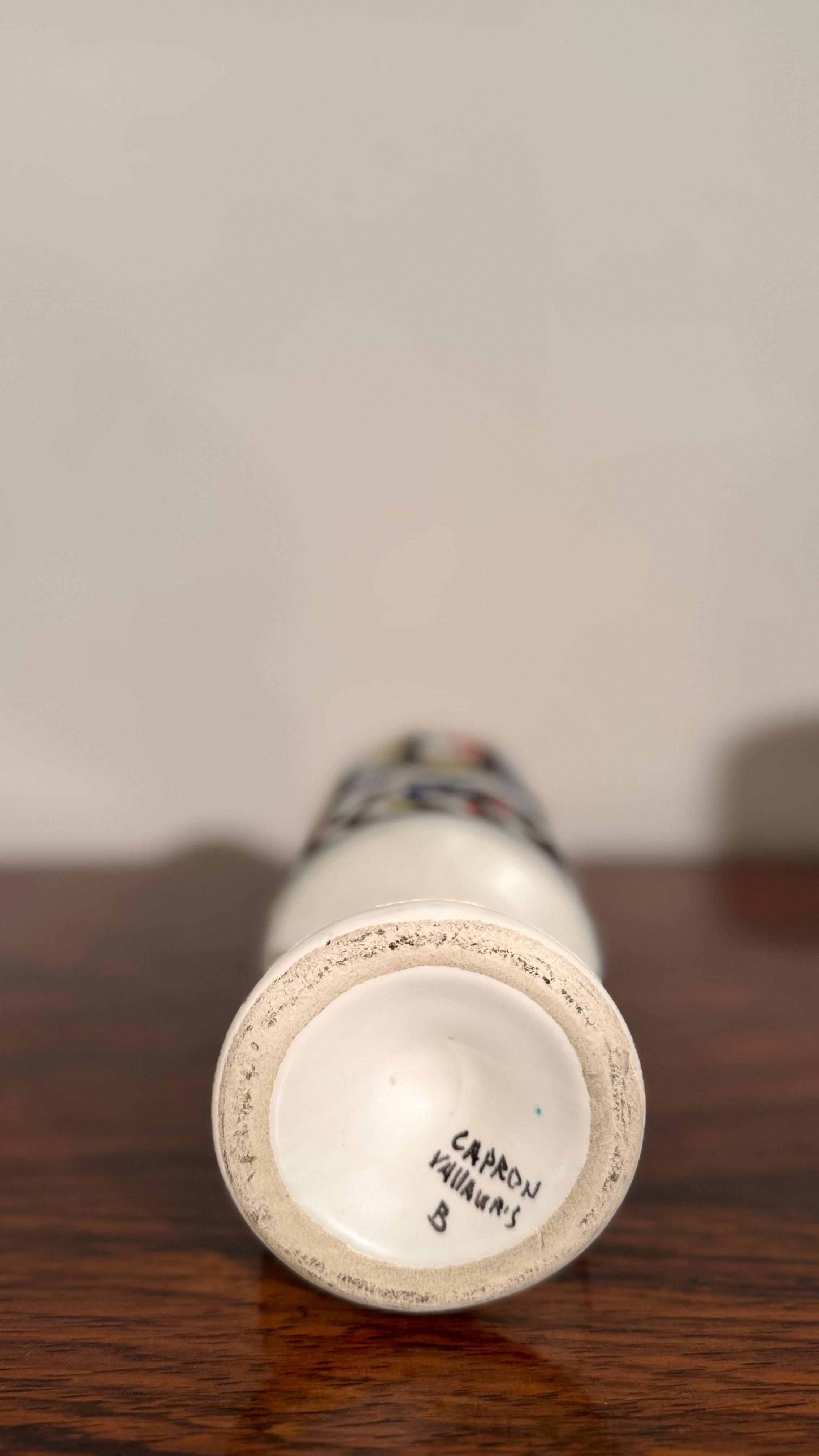 Ceramica Ceramic Small Vase Black and White Graphic Geometric Design by Capron, Vallauris in vendita