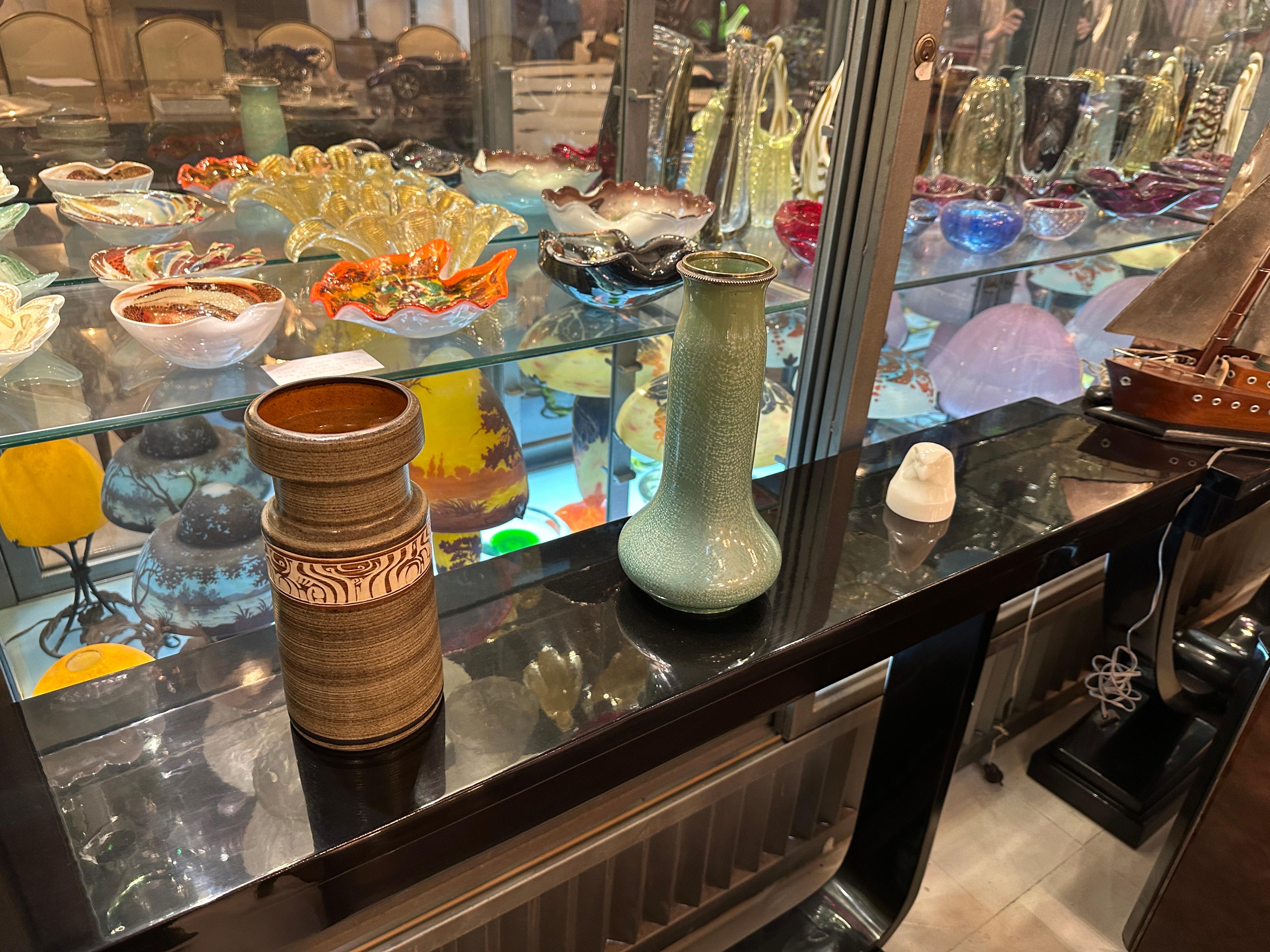 Keramik-Schlangenski mit Teller aus Keramik, 1900, Frankreich, Jugendstil-Blumenschmuck im Jugendstil, Jugendstil im Zustand „Gut“ im Angebot in Ciudad Autónoma Buenos Aires, C