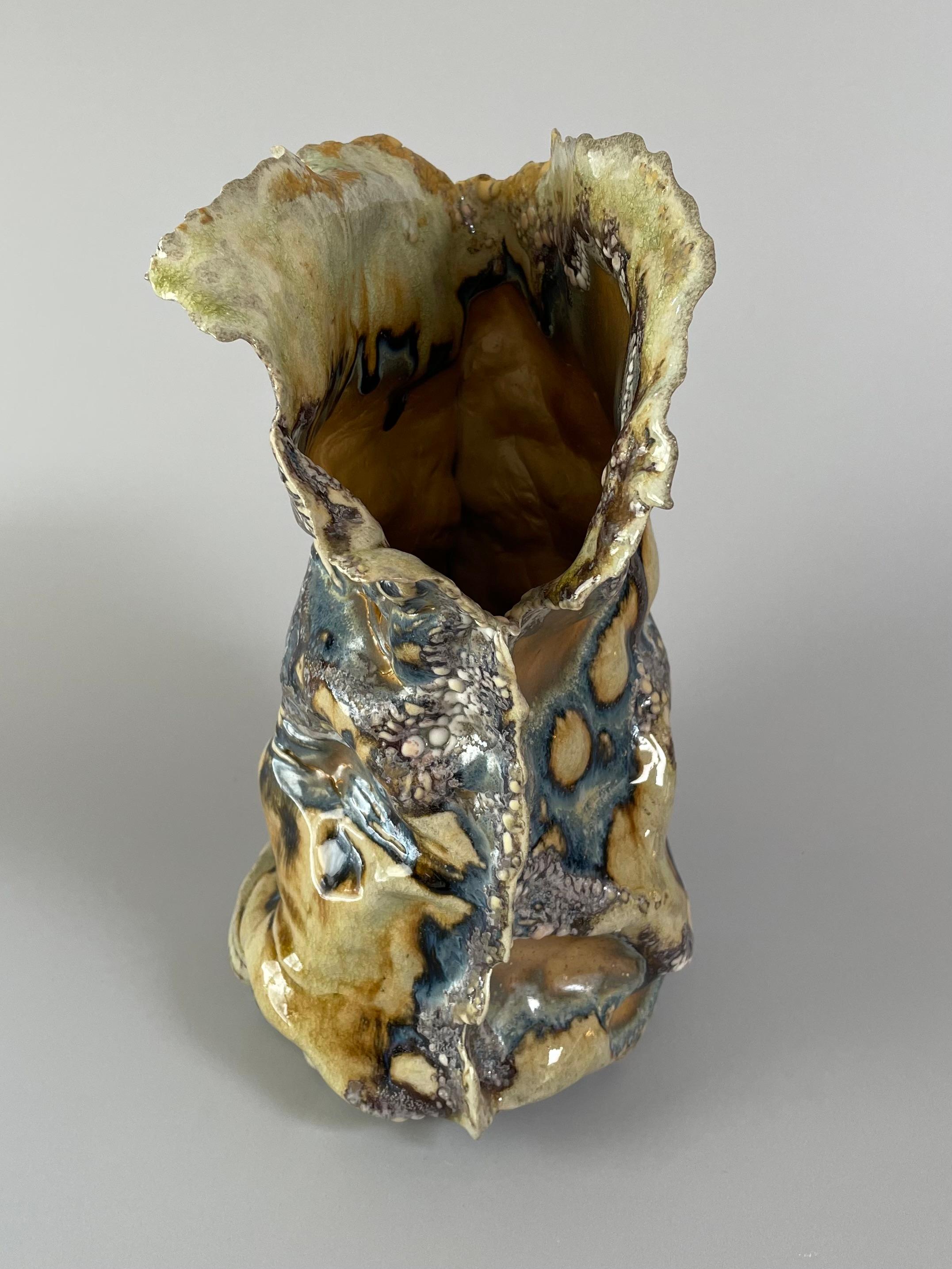 Ceramic Soda Fired Organic Shaped Vessel Vase For Sale 3