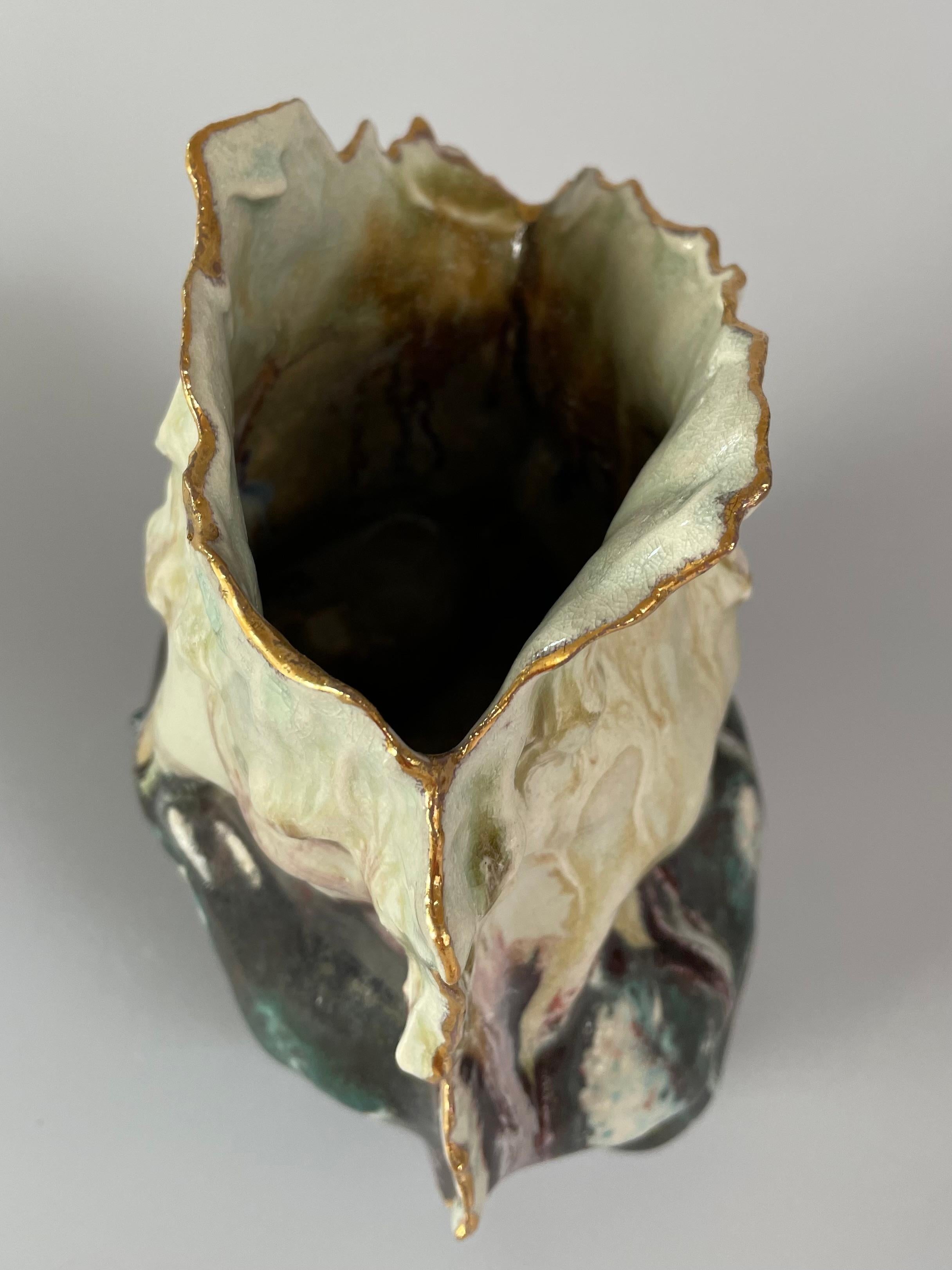 Ceramic Soda Fired Organic Shaped Vessel Vase For Sale 2