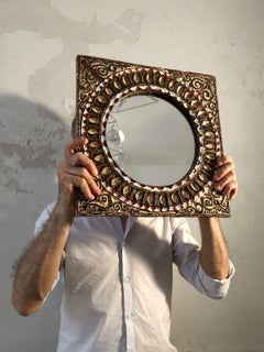 A "Soleil-Sun" WALL MIRROR by ROLAND ZOBEL, LES CYCLADES, VALLAURIS, France 1970