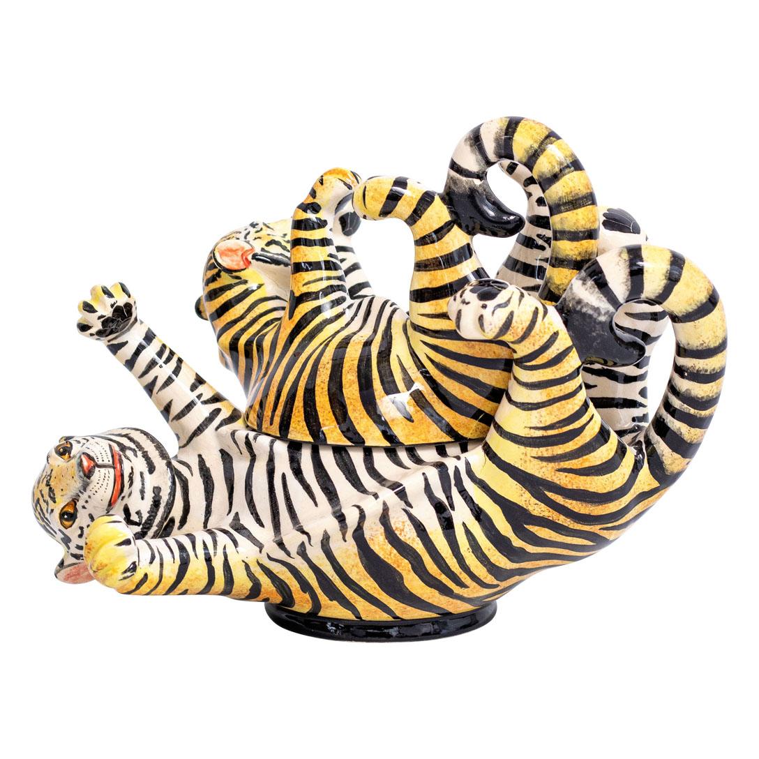 Modern Ceramic South African Tiger Jewelry Box  , hand made in South Africa For Sale