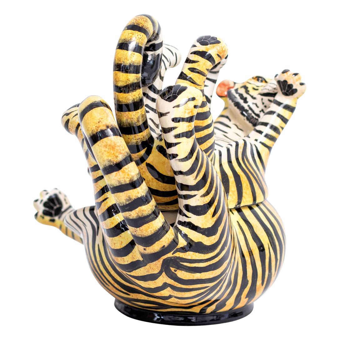 Fired Ceramic South African Tiger Jewelry Box  , hand made in South Africa For Sale