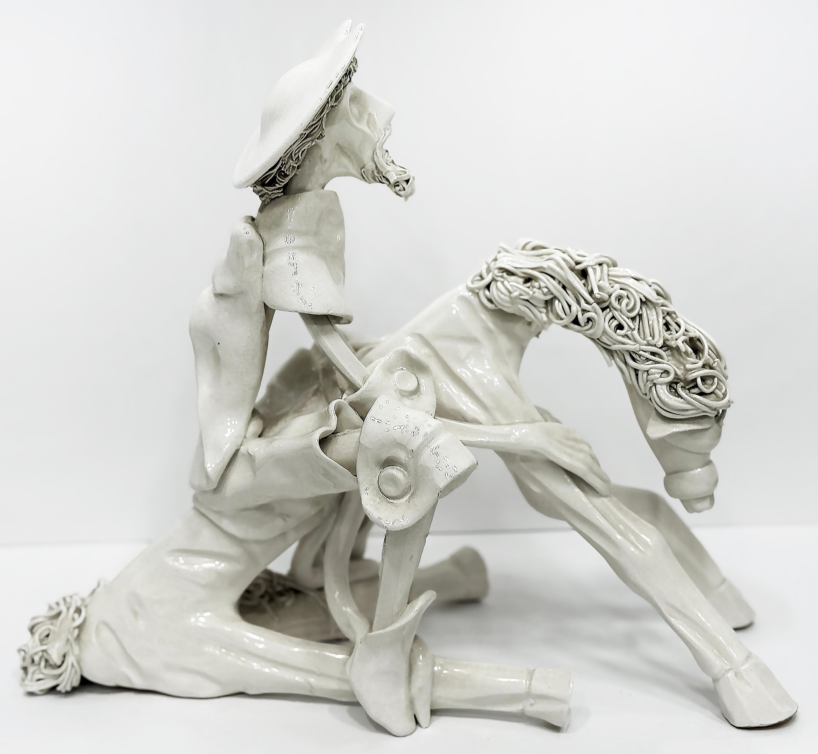 Ceramic Spaghetti Don Quixote Sculpture by Roberto Nischili In Good Condition For Sale In Miami, FL
