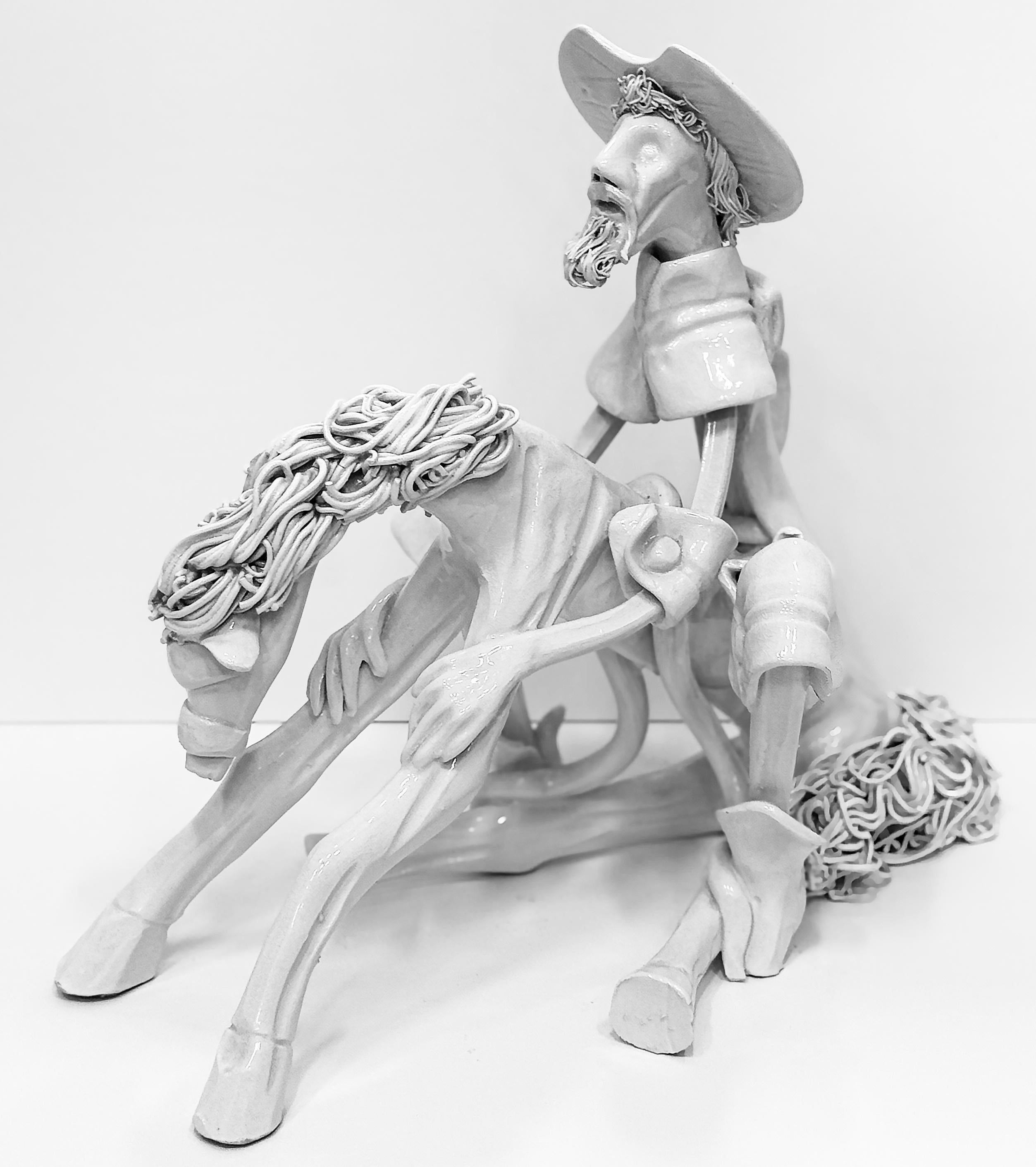 Ceramic Spaghetti Don Quixote Sculpture by Roberto Nischili For Sale 1