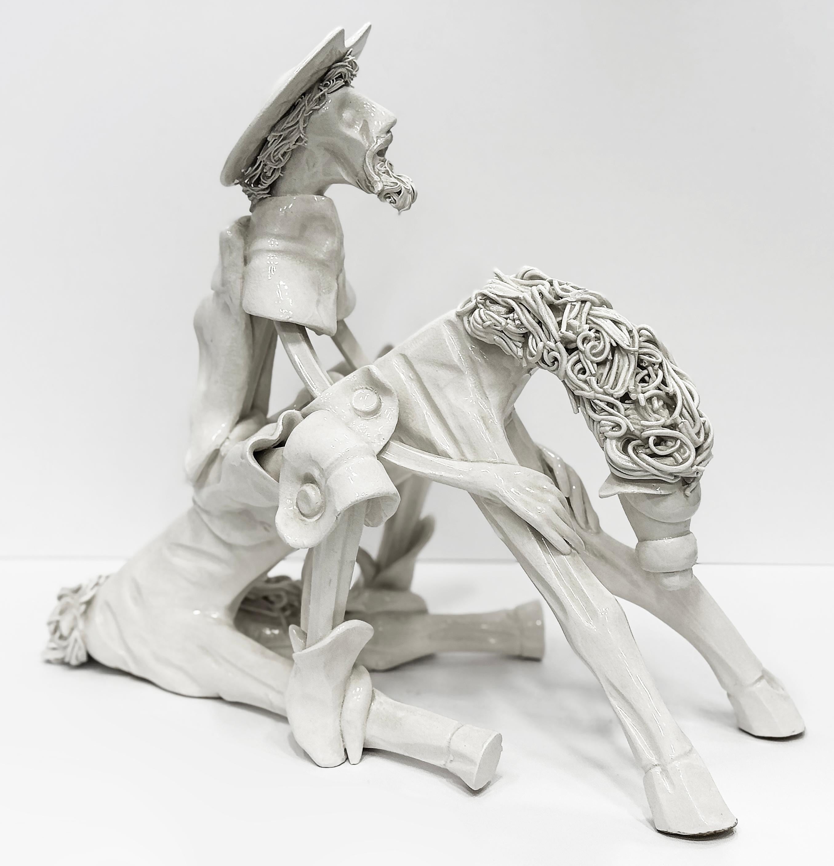 Ceramic Spaghetti Don Quixote Sculpture by Roberto Nischili For Sale 2