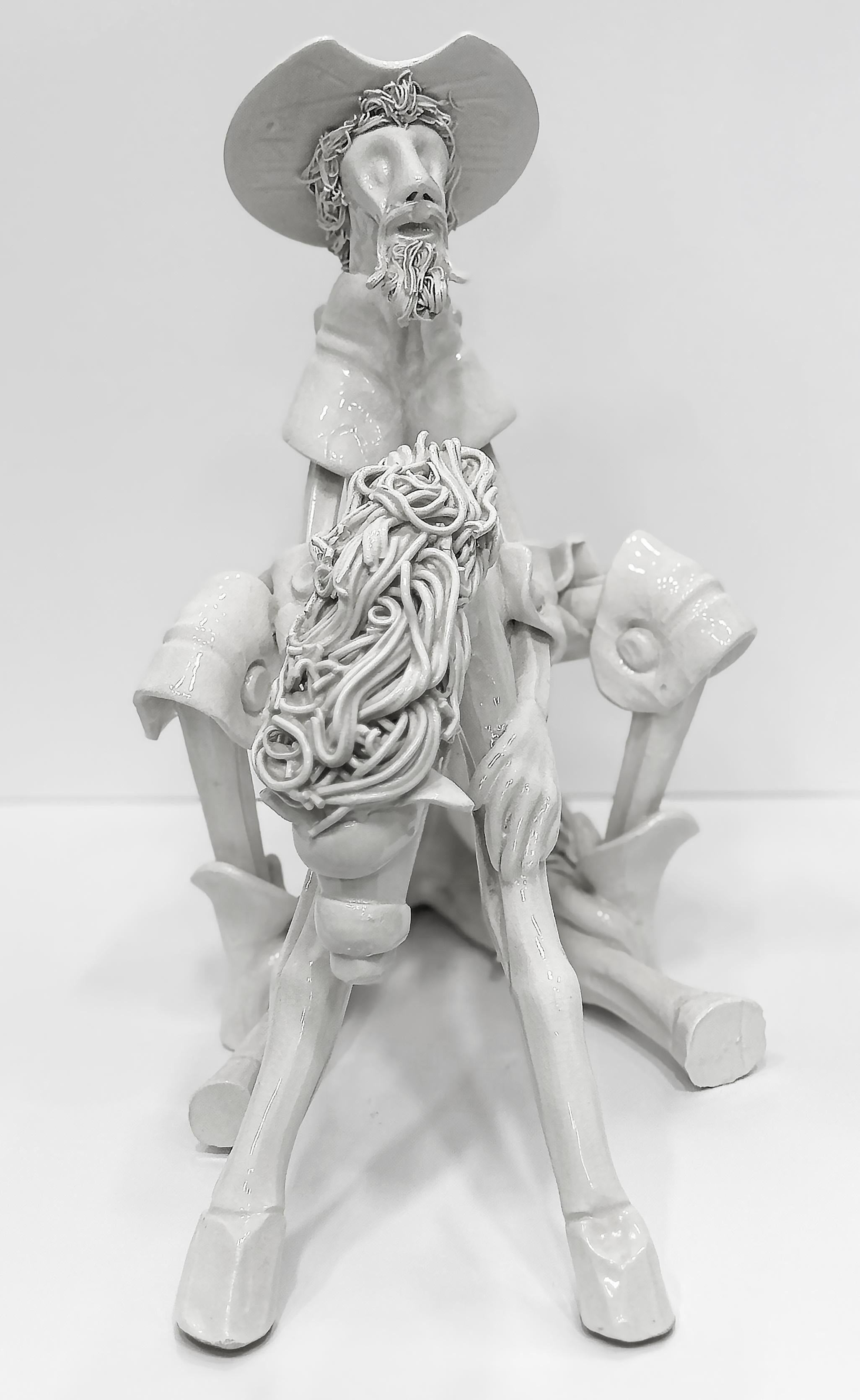 Ceramic Spaghetti Don Quixote Sculpture by Roberto Nischili For Sale 3