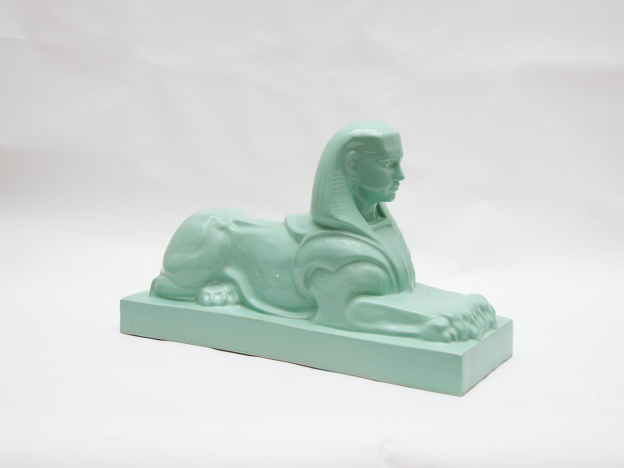 Art Deco Ceramic Sphinx Designed by Vos for Royal Sphinx Maastricht/ Petrus Regout