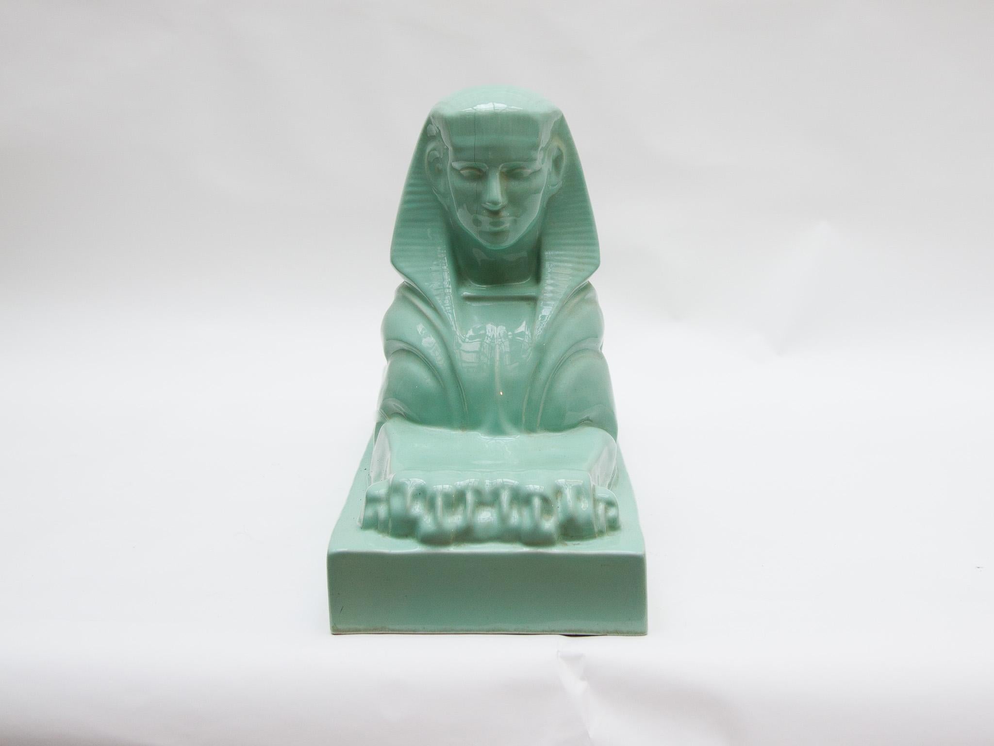 Glazed Ceramic Sphinx Designed by Vos for Royal Sphinx Maastricht/ Petrus Regout