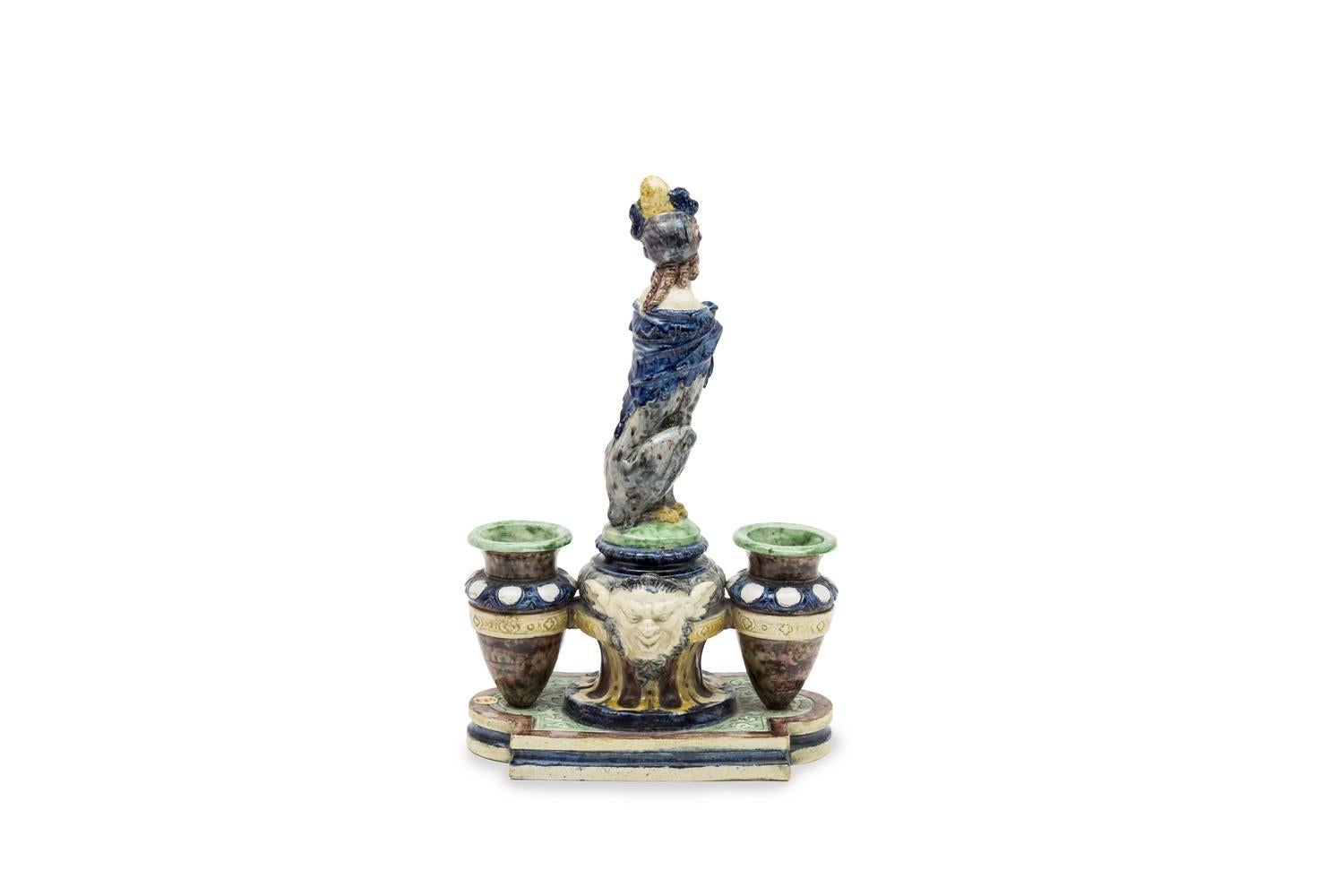 French Ceramic Sphinx Inkwell by Thomas Victor Sergent, circa 1870-1880 For Sale