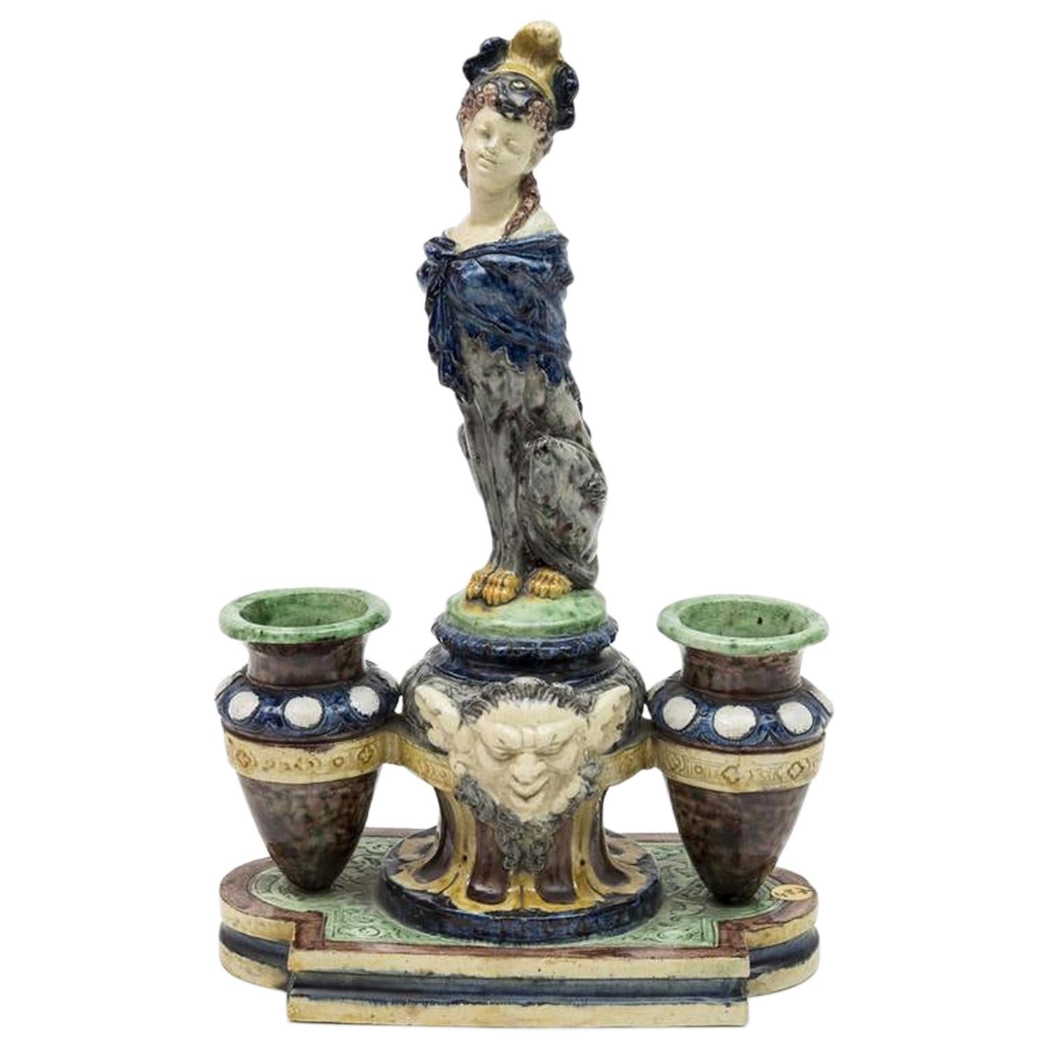Ceramic Sphinx Inkwell by Thomas Victor Sergent, circa 1870-1880 For Sale