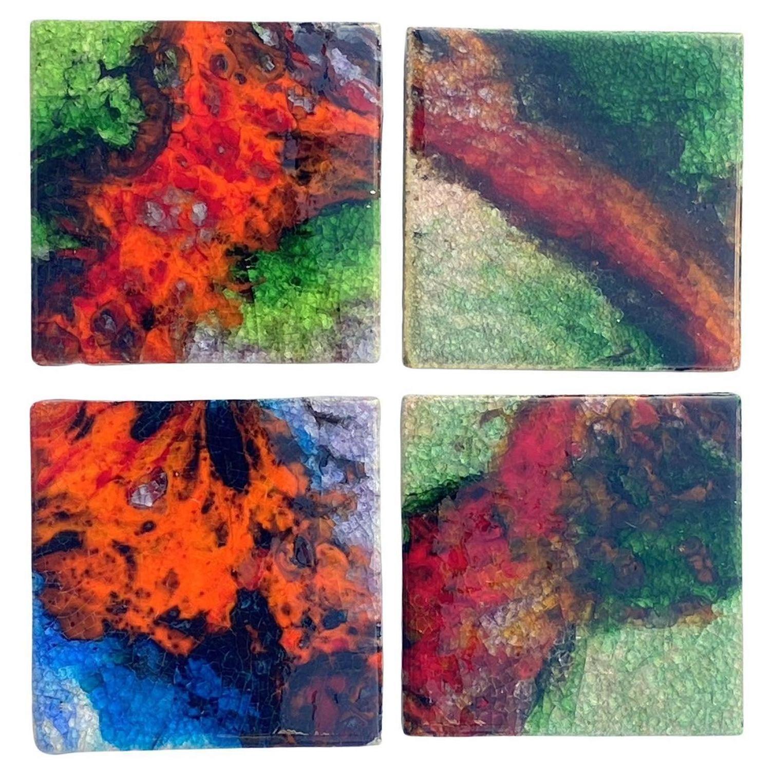 Piastrelle artistiche quadrate in ceramica con smalti brillanti multicolori 1960