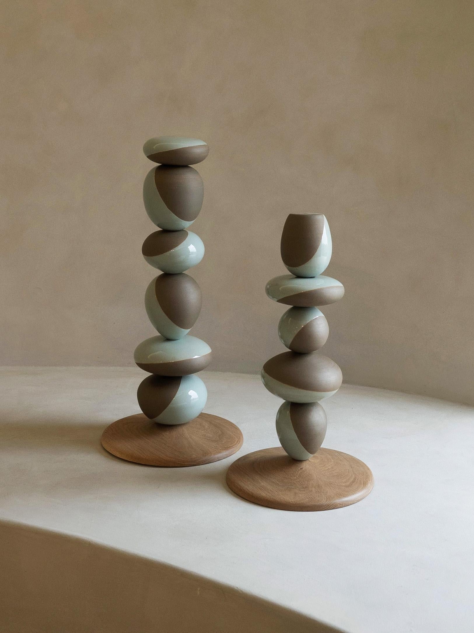 Contemporary Korean Ceramic, "Large Stack Sculpture Pair" by Soo Joo