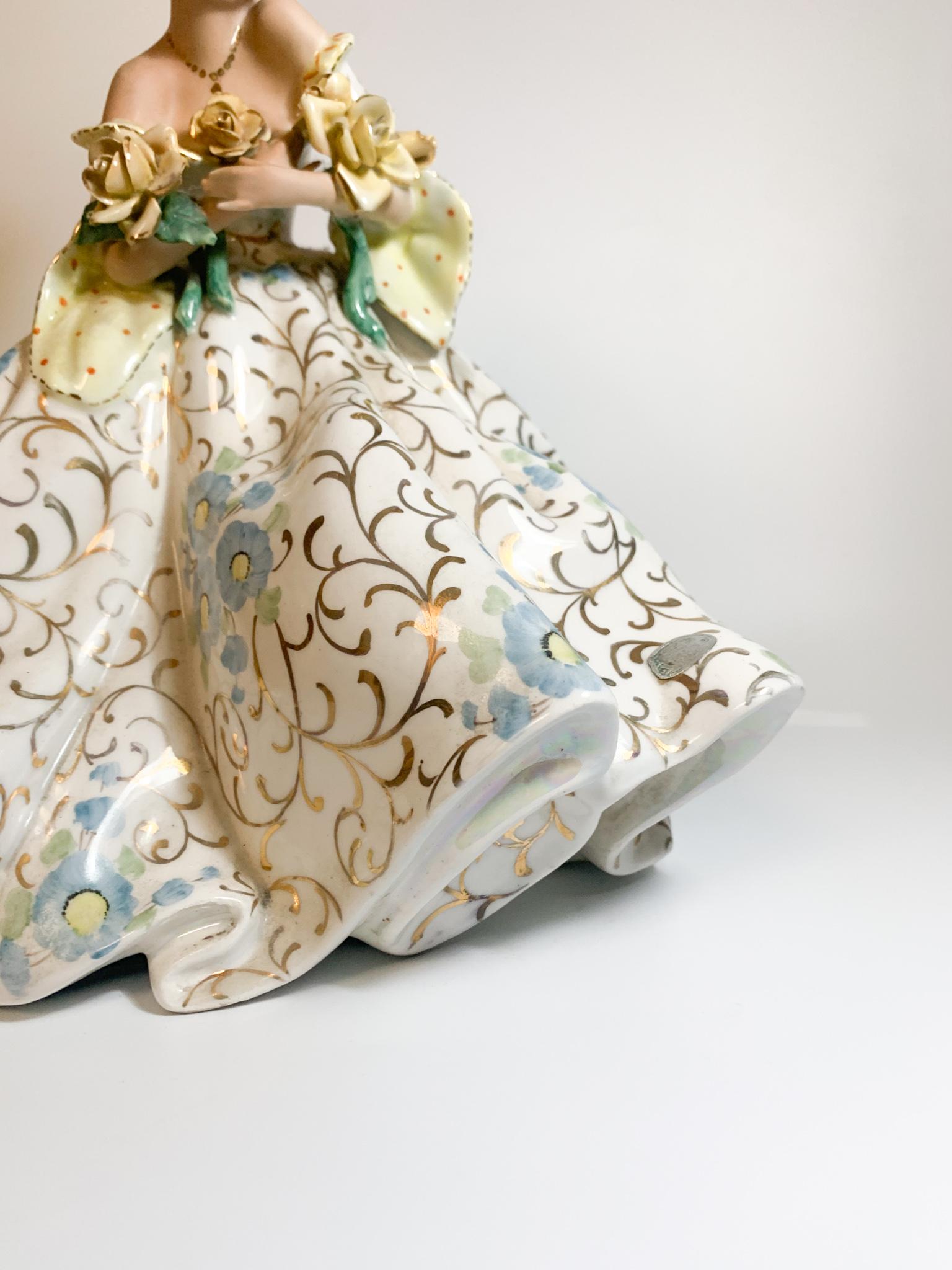 Italian Ceramic Statue of a Lady with Iridescent Details by Tiziano Galli from the 1950s For Sale